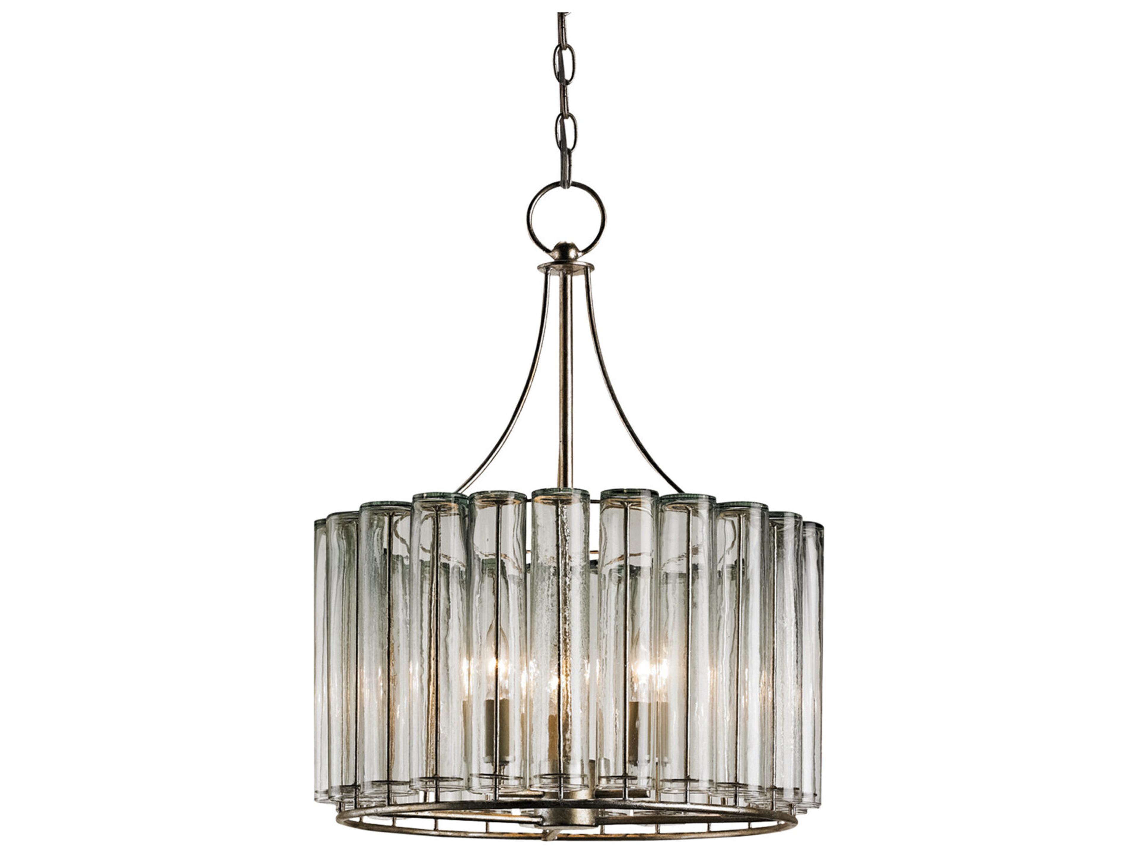 Currey & Company Bevilacqua 3-Light Silver Leaf Glass Candelabra Drum Chandelier