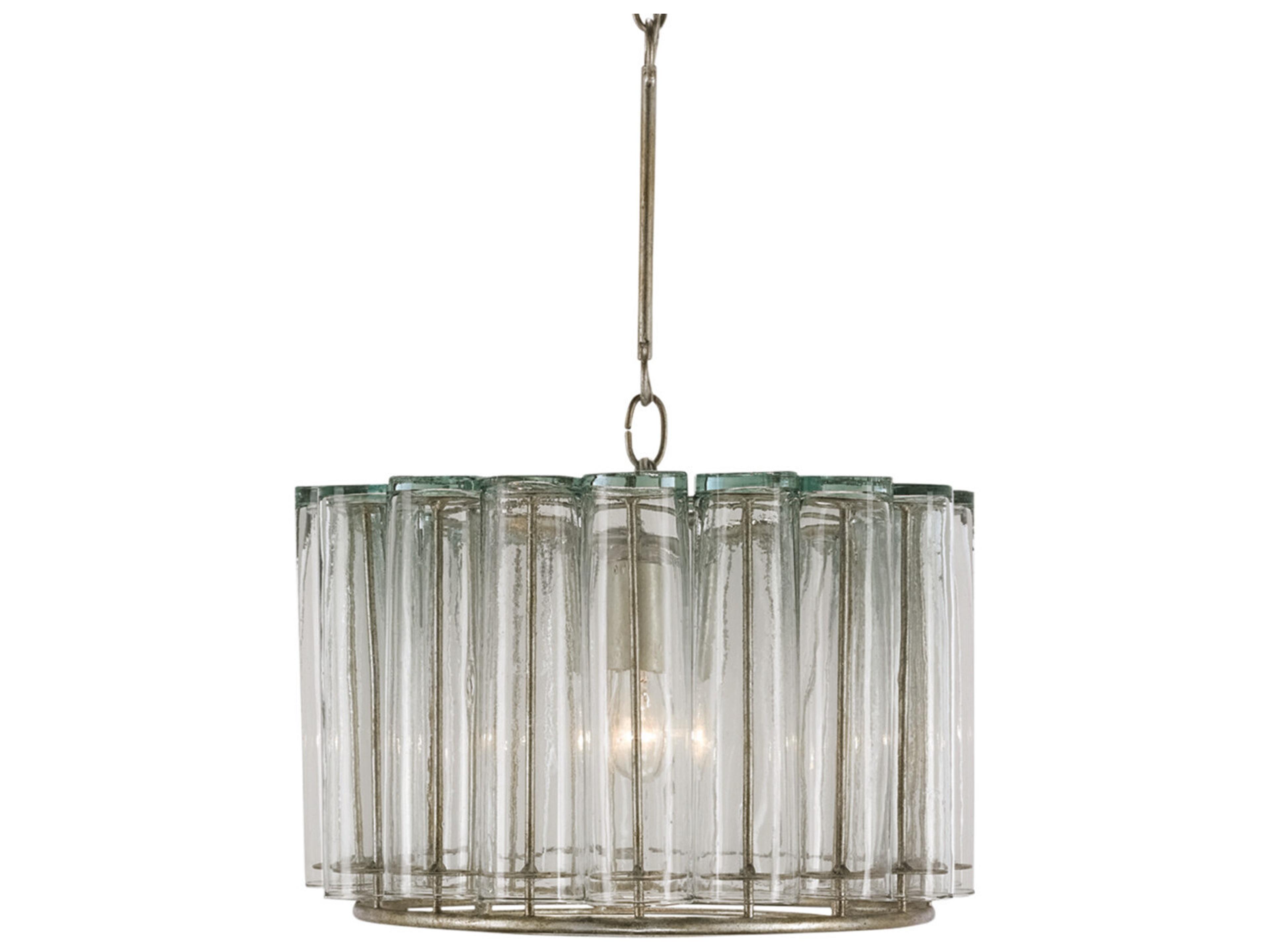 Currey & Company Bevilacqua Silver Leaf Glass Drum Pendant