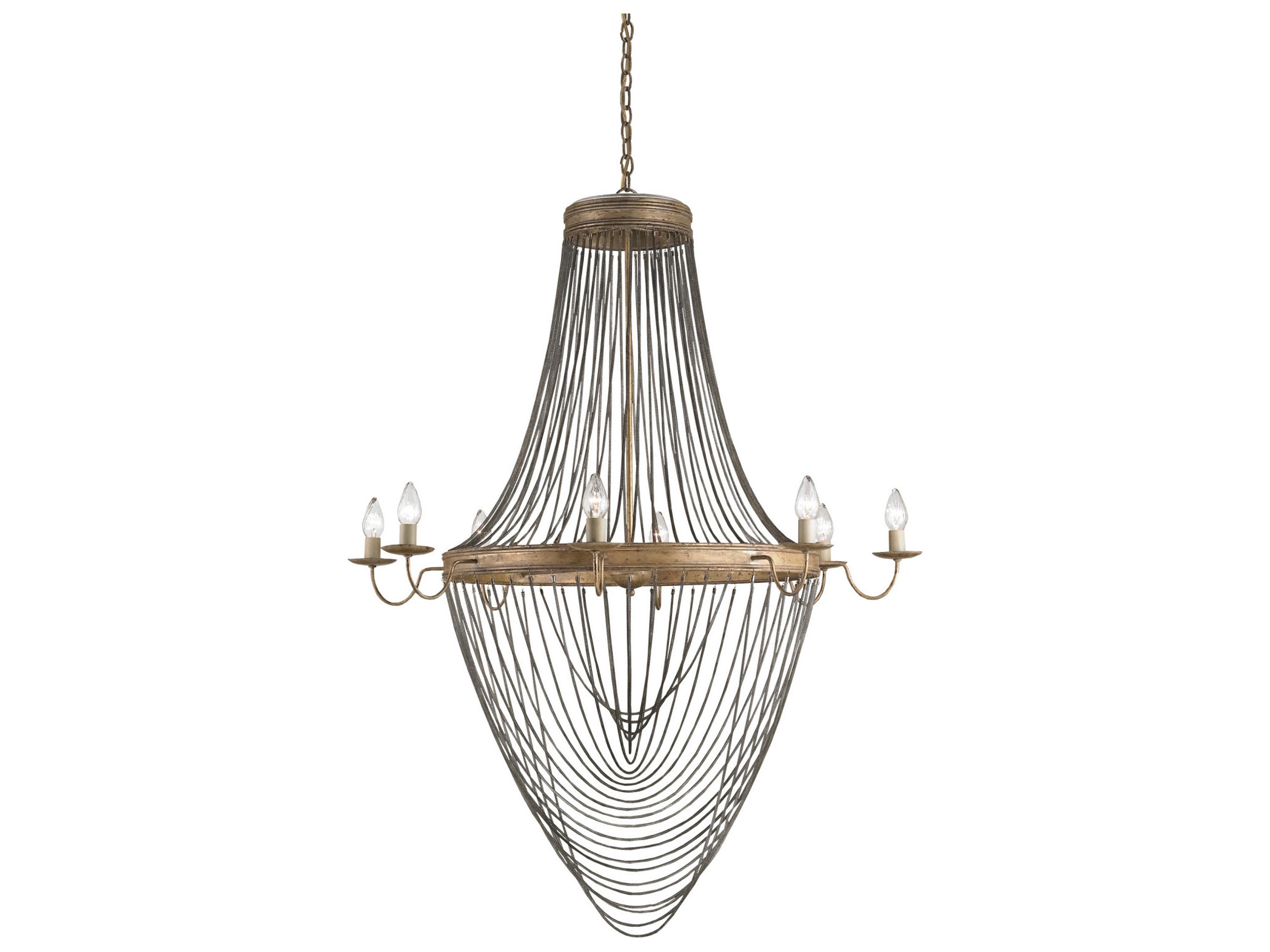 Currey & Company Lucien 8-Light French Gold Leaf antique Wash Silver Candelabra Geometric Chandelier