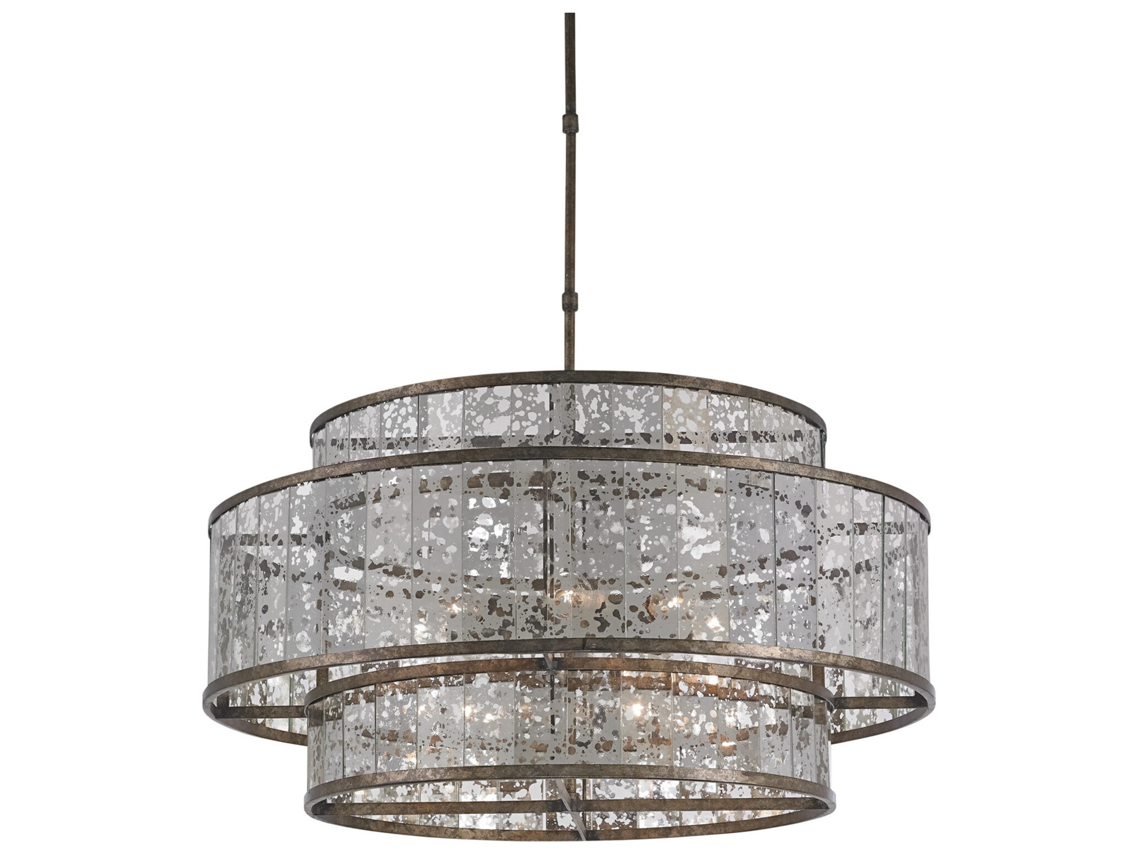 Currey & Company Fantine Pyrite Bronze raj Mirror Glass Drum Pendant