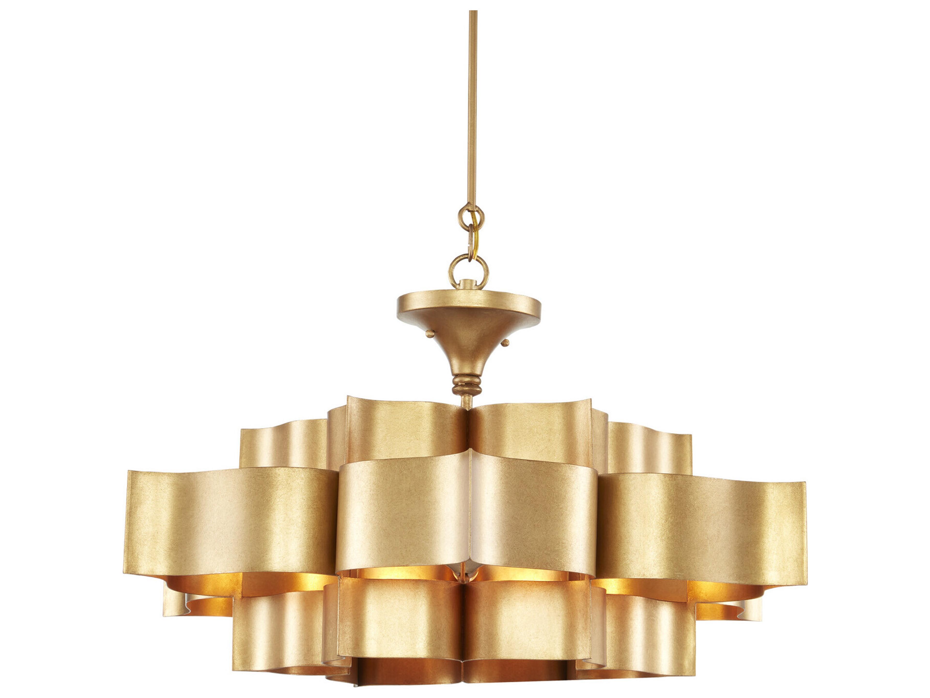 Currey & Company Grand Lotus Antique Gold Leaf Semi Flush Mount