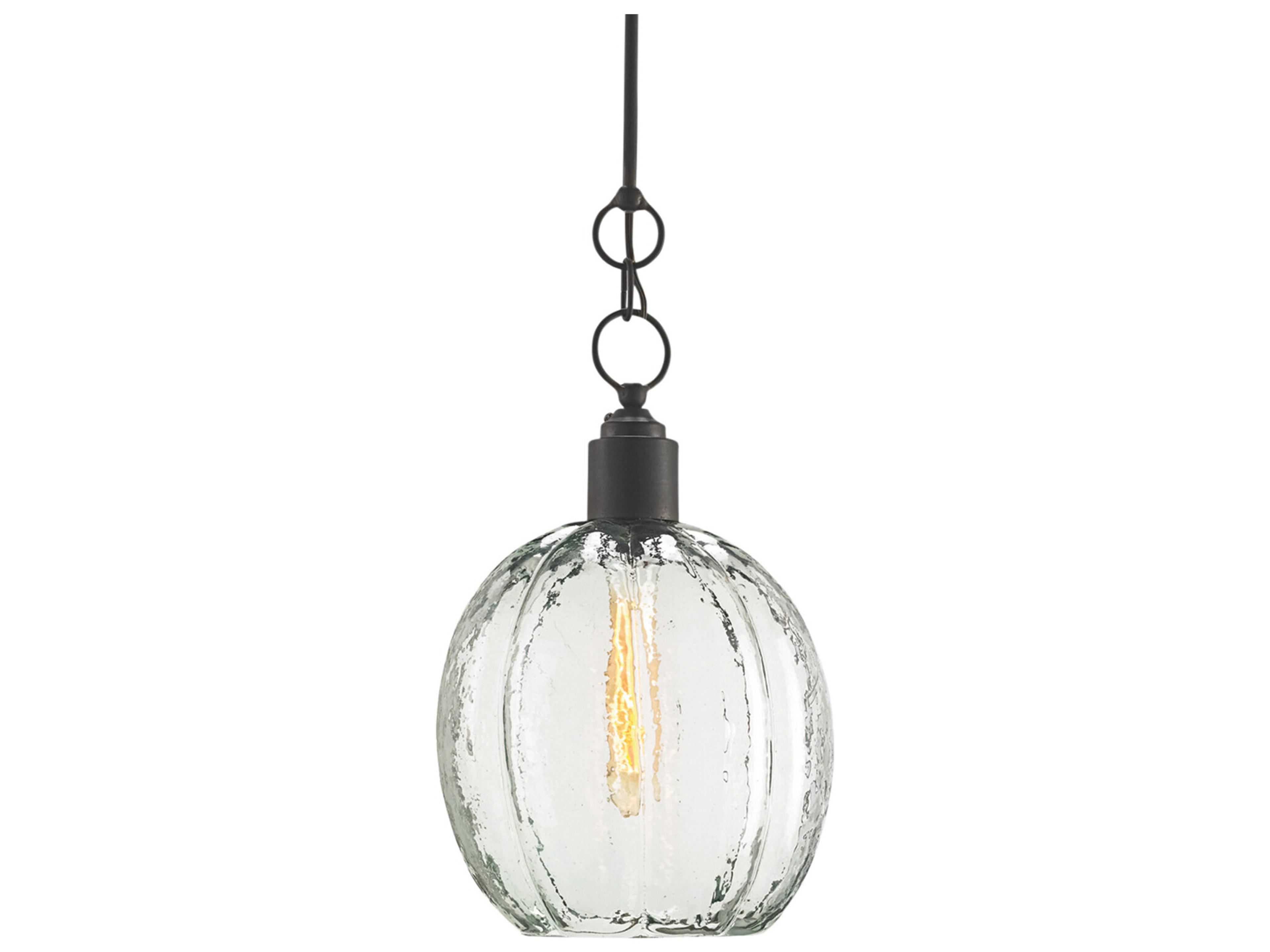 Currey & Company Aquaterra Old Iron Clear Bell Mini Pendant