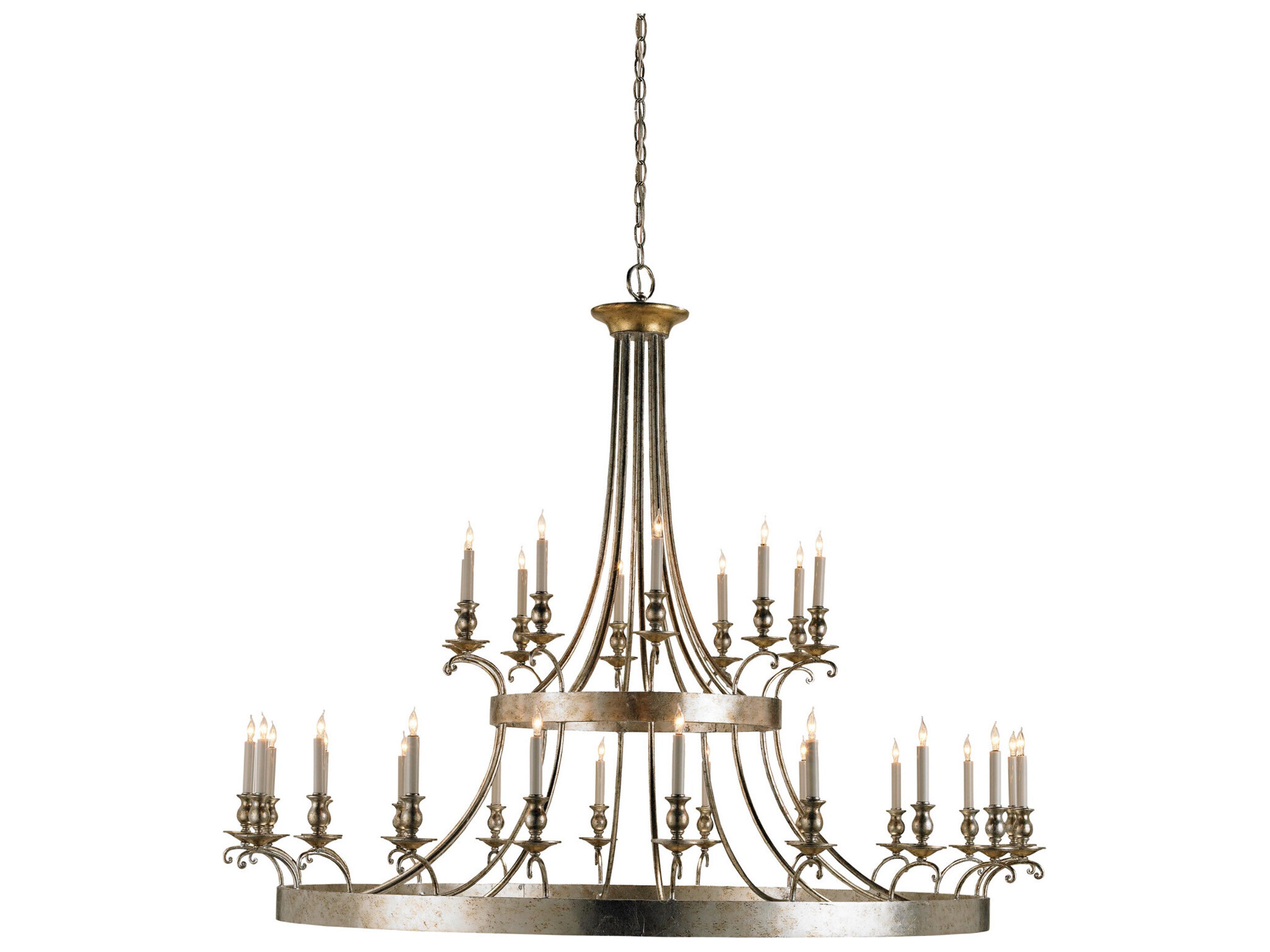 Currey & Company Lodestar 30-Light Granello Silver Leaf antique Candelabra Tiered Chandelier