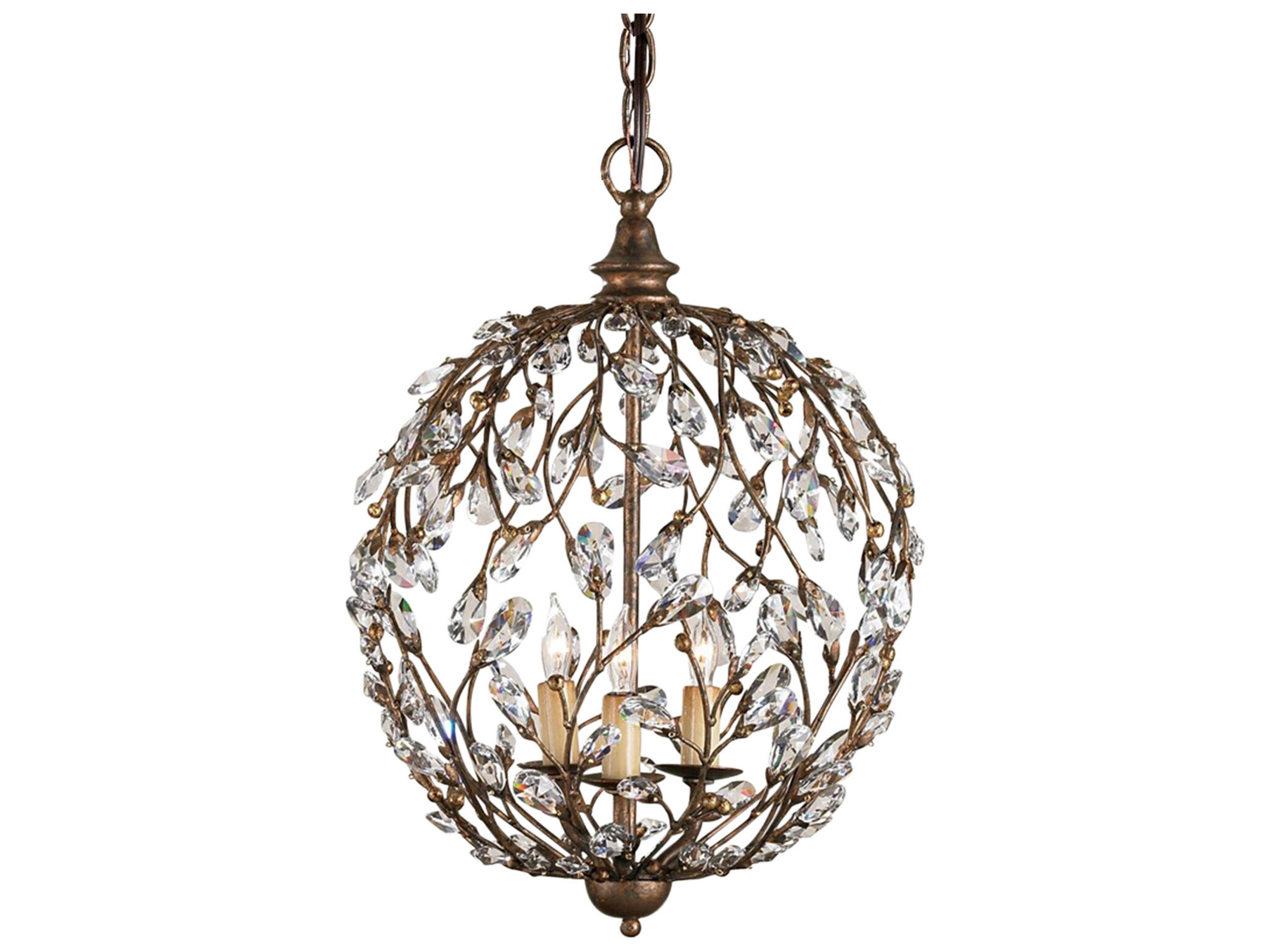 Currey & Company Crystal Bud 3-Light Cupertino Brown Candelabra Globe Chandelier
