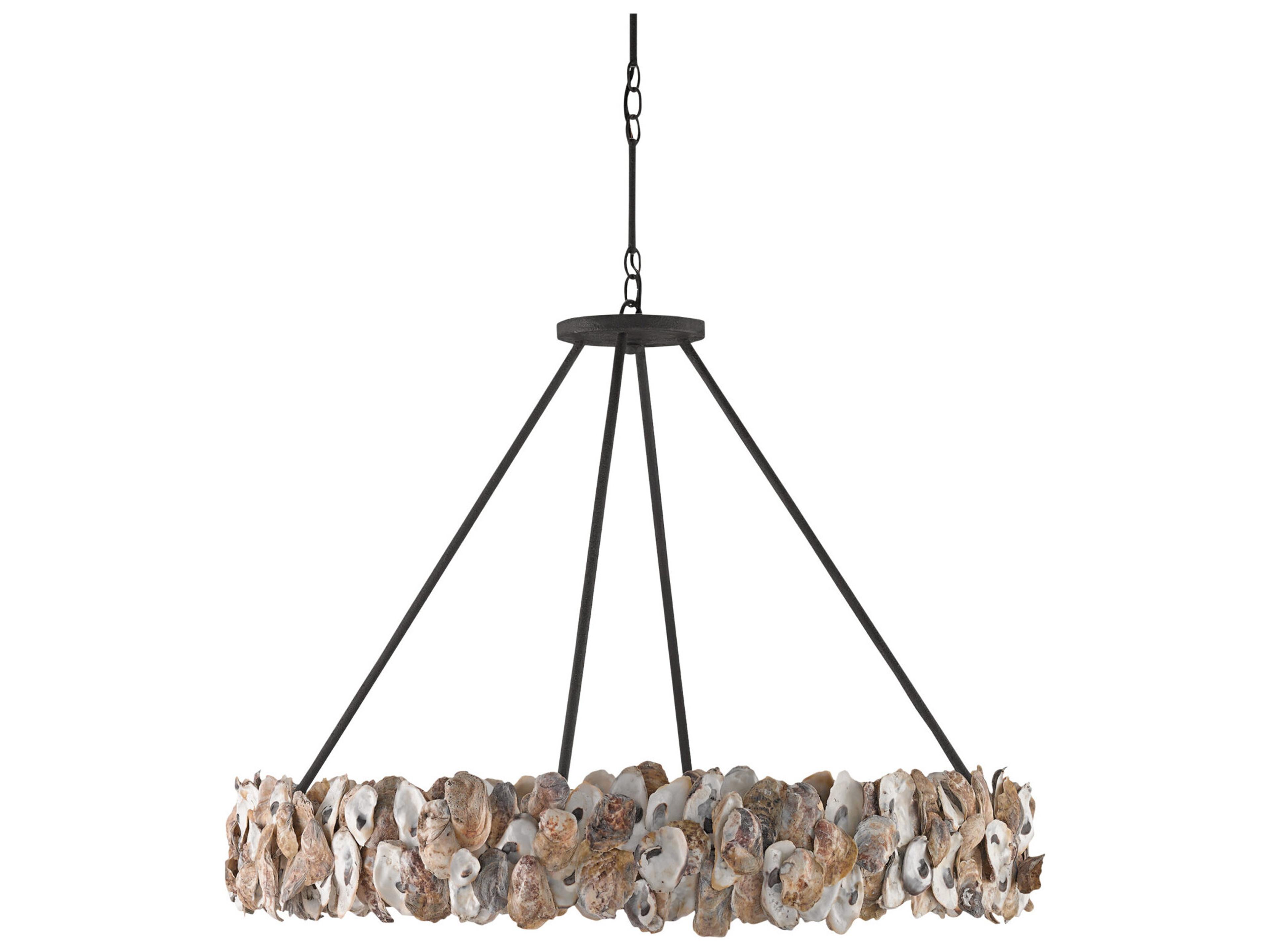 Currey & Company Oyster 8-Light Textured Bronze Natural Off White Round Pendant