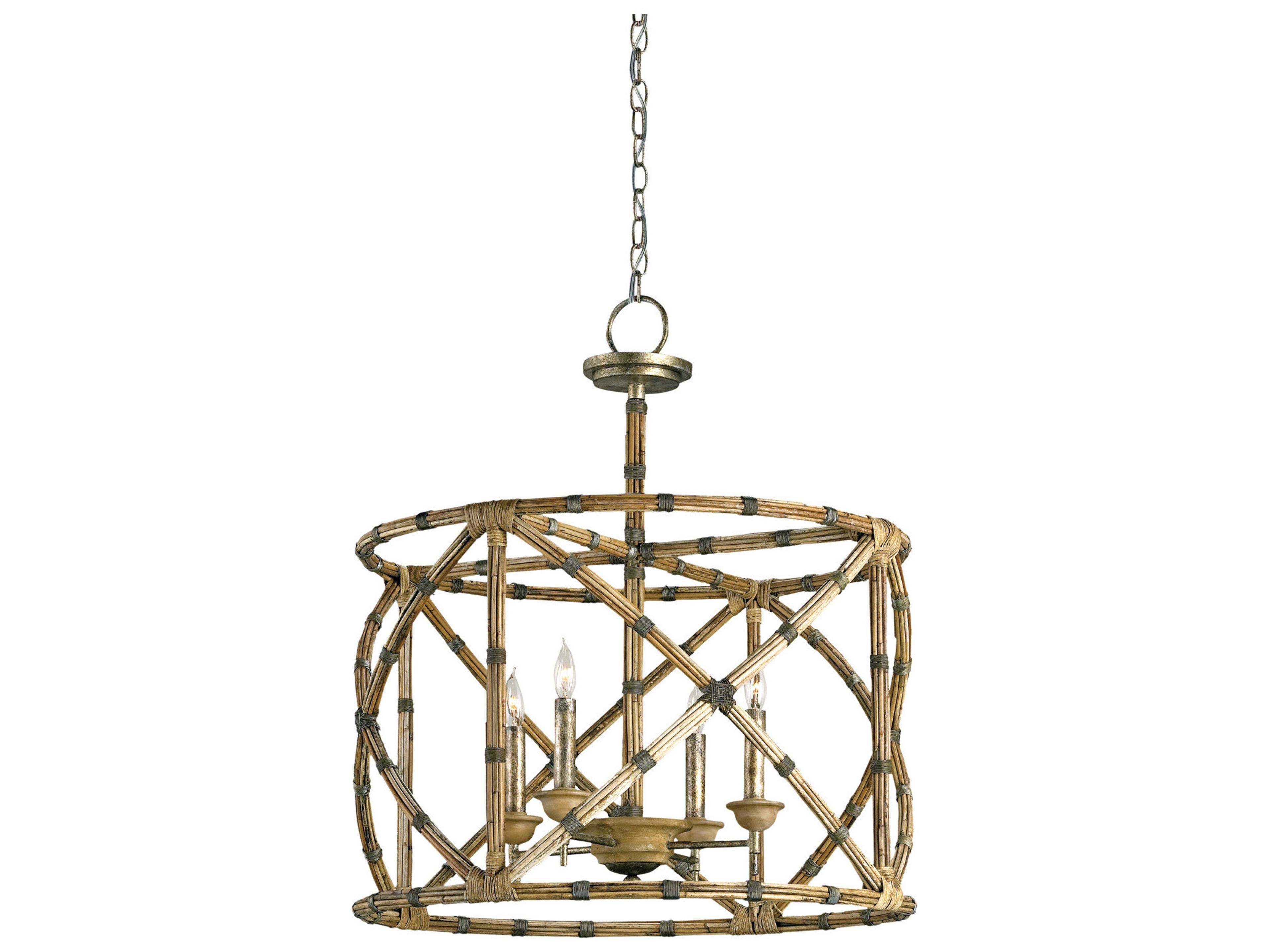 Currey & Company Palm Beach 4-Light Pyrite Bronze washed Wood natural Candelabra Lantern Chandelier