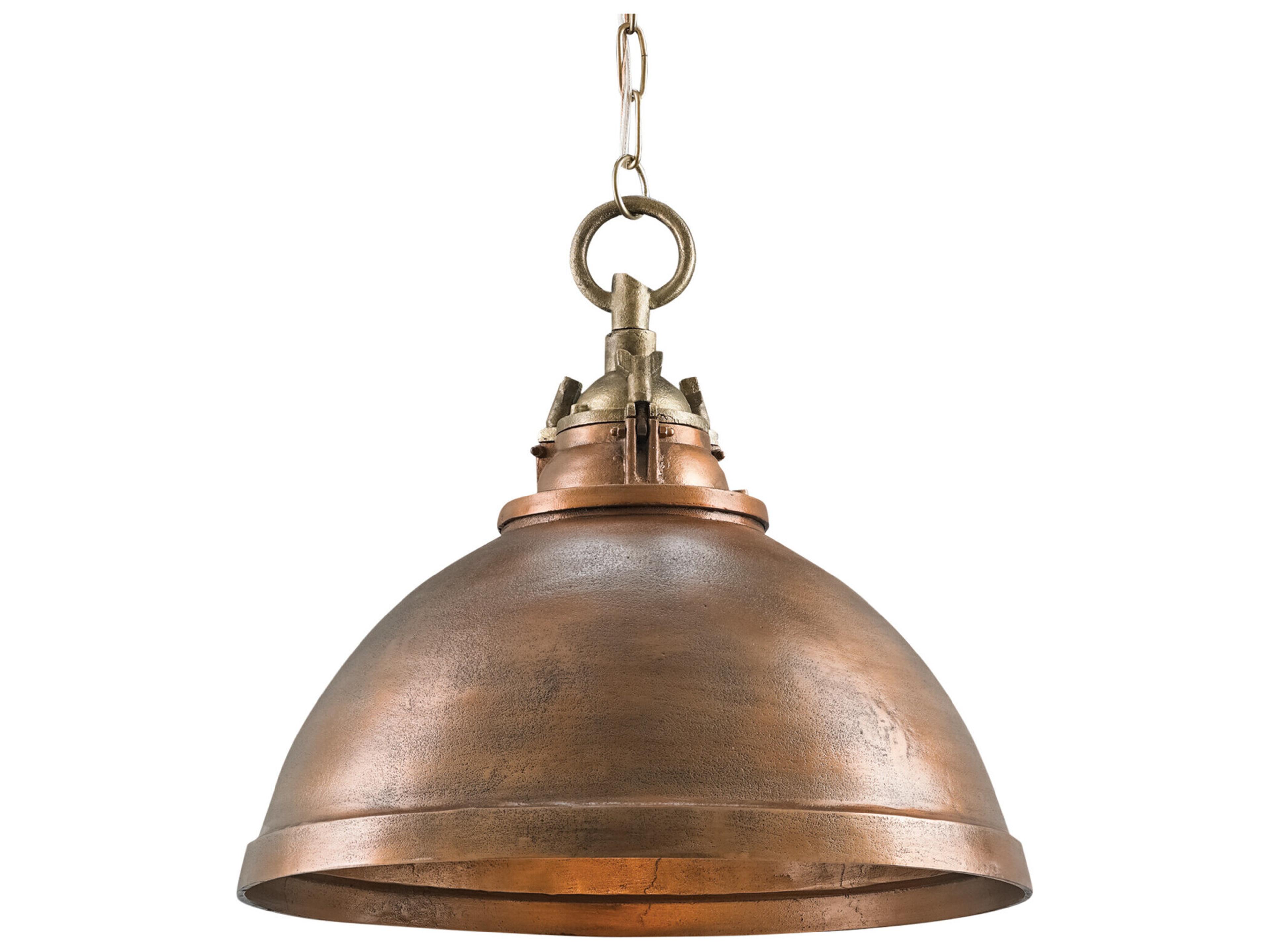Currey & Company Admiral 1-Light Copper Antique Brass Dome Pendant