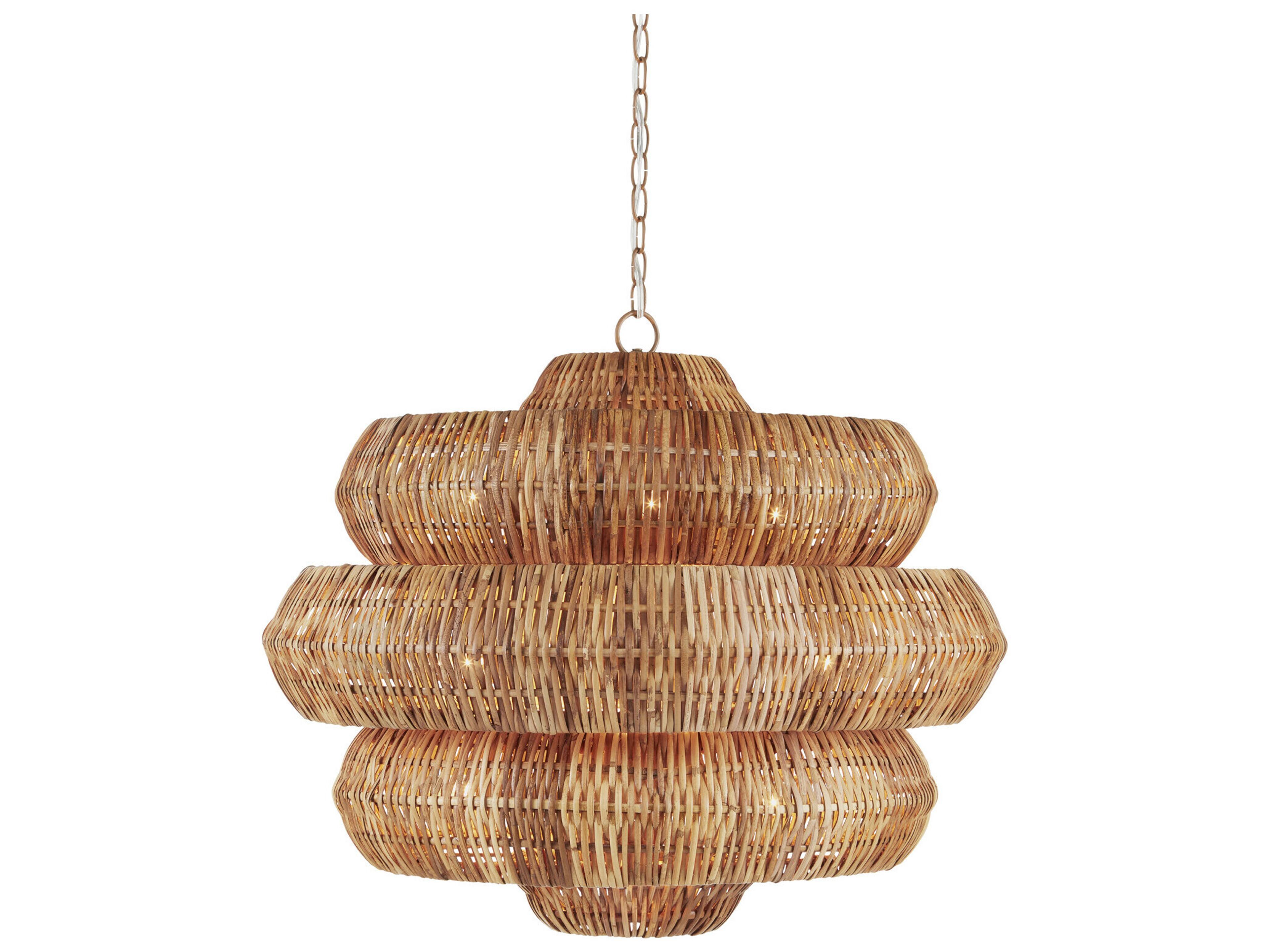 Currey & Company Antibes 9-Light Khaki Natural Brown Drum Tiered Pendant