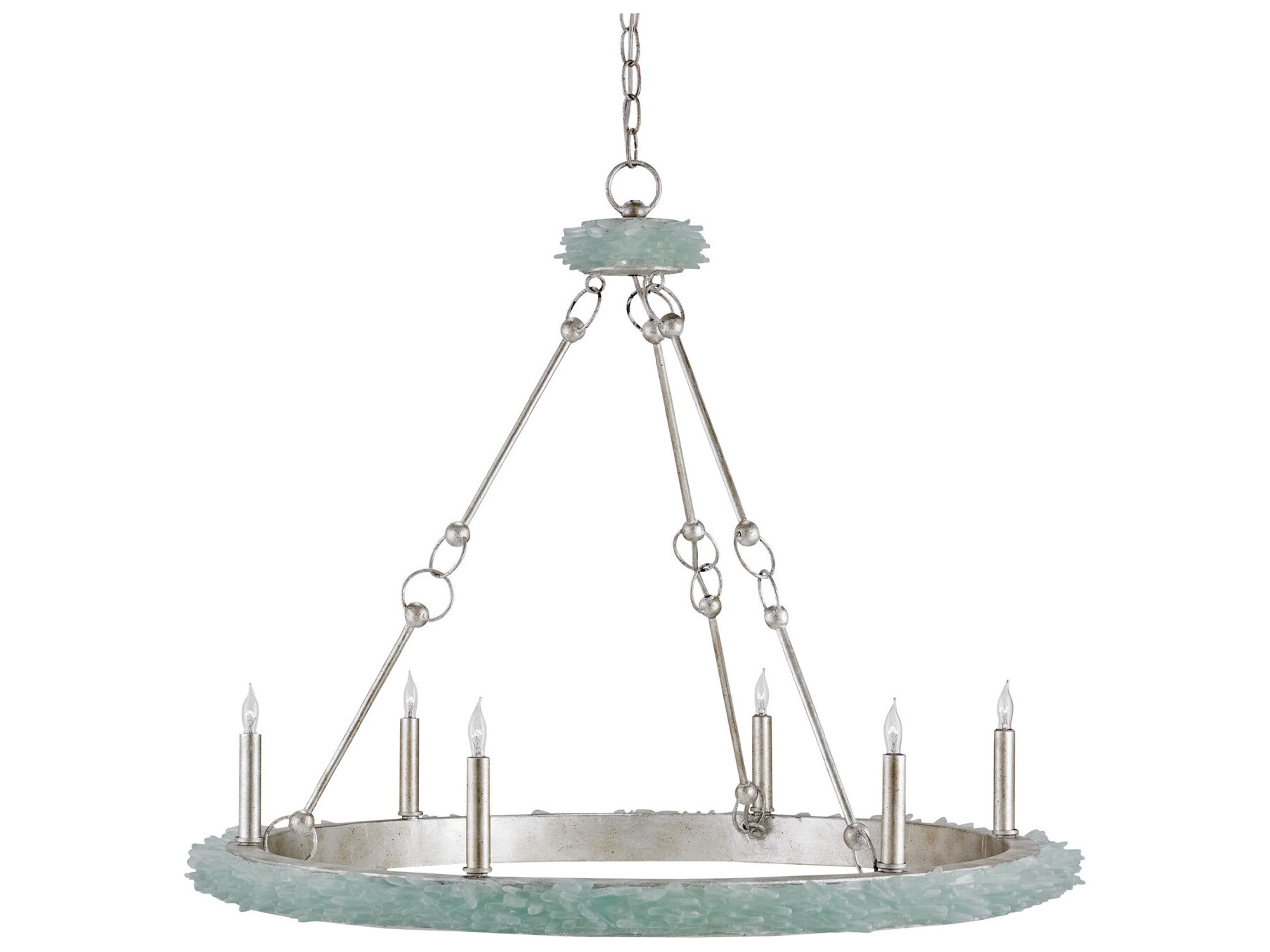 Currey & Company Tidewater 6-Light Silver Granello seaglass Candelabra Chandelier
