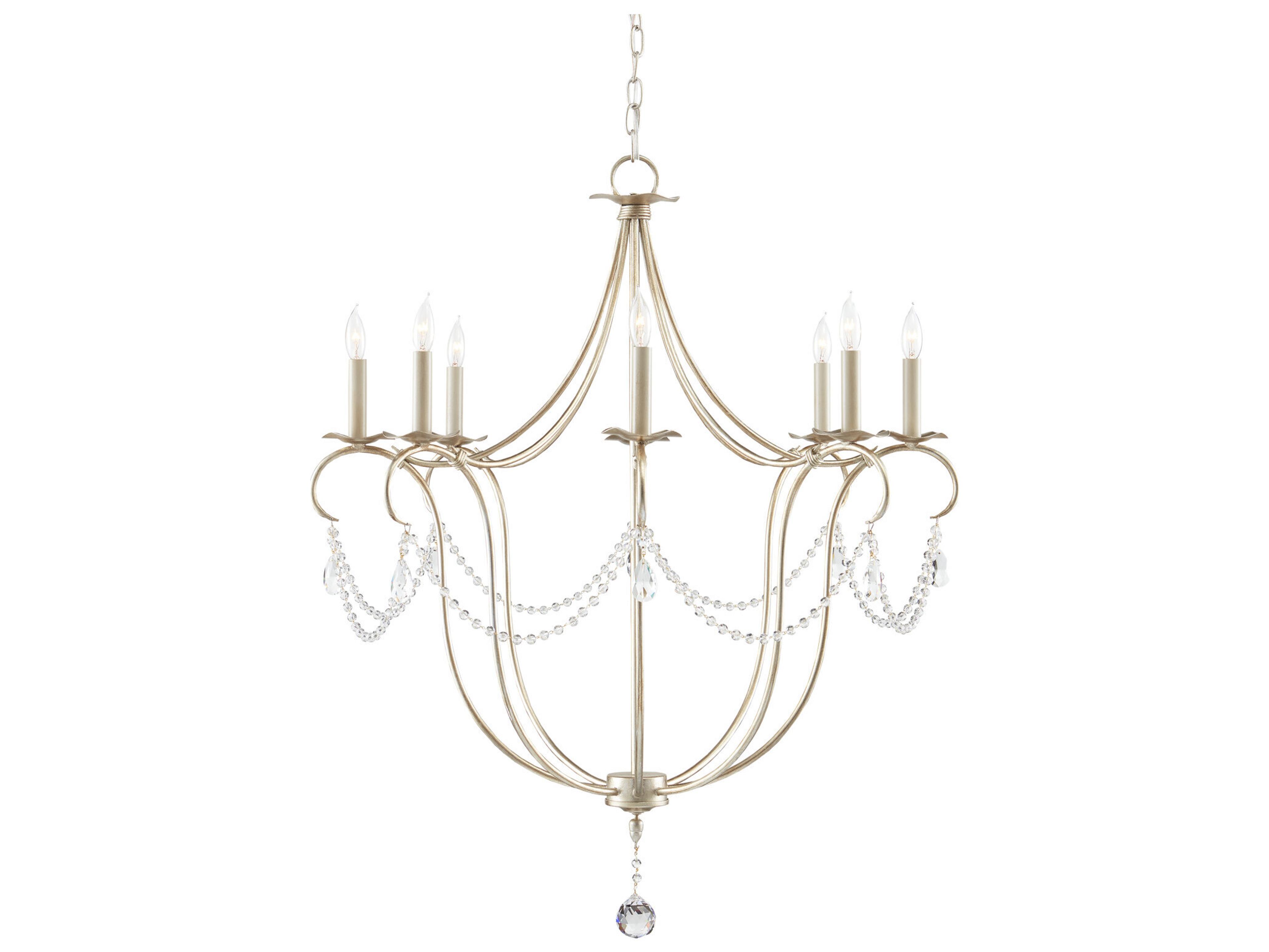 Currey & Company Crystal Lights 8-Light Silver Leaf Candelabra Chandelier