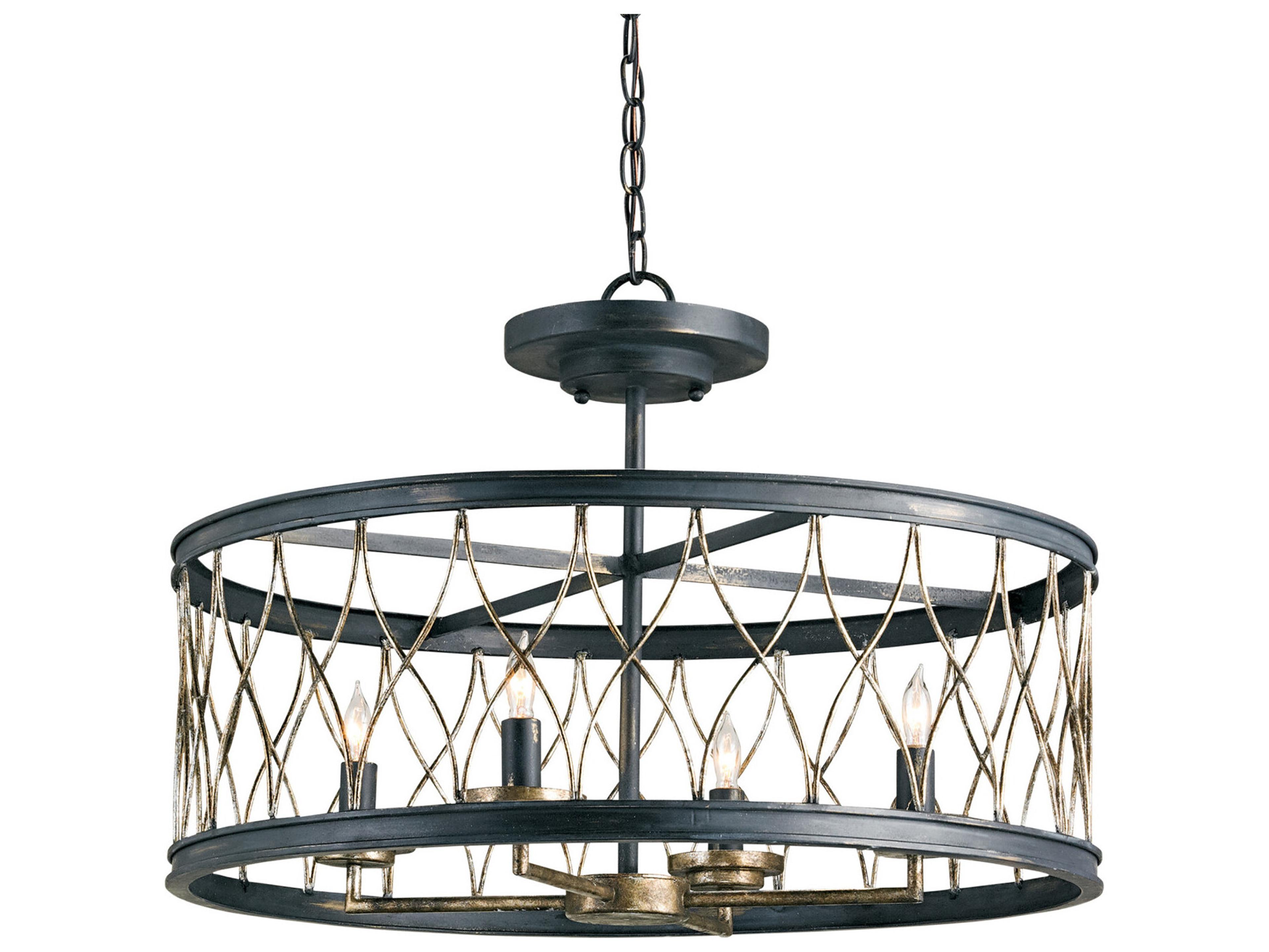 Currey & Company Crisscross 4-Light French Black pyrite Bronze Candelabra Drum Chandelier