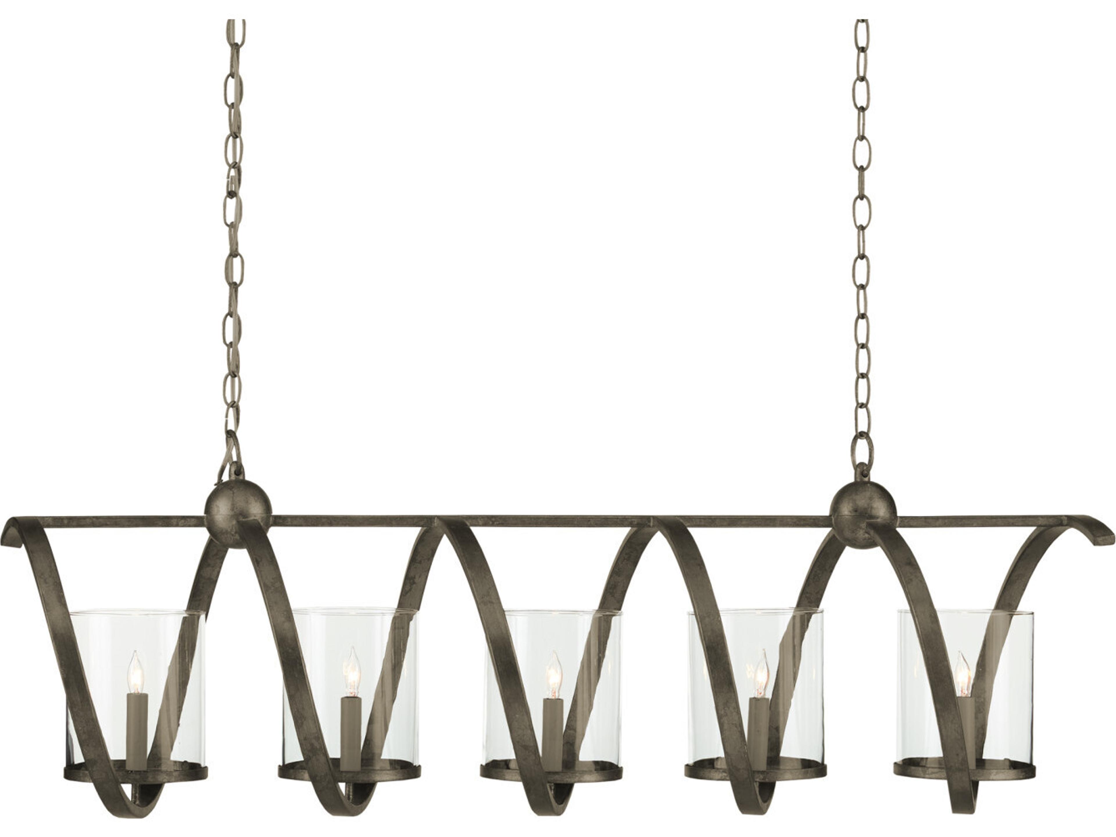 Currey & Company Modern Industrial 5-Light Pyrite Bronze Glass Island Pendant