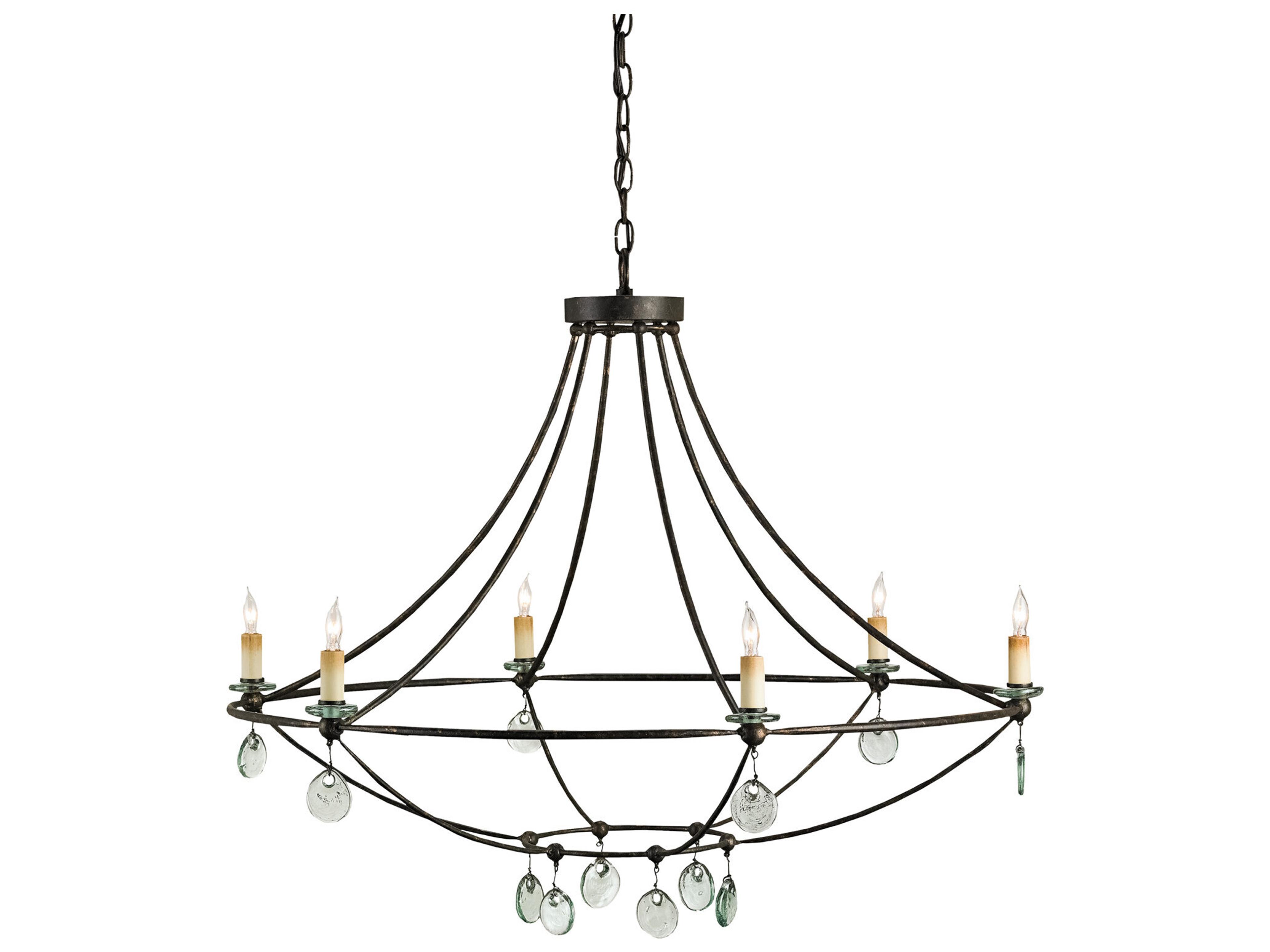 Currey & Company Novella 6-Light Mayfair Black Glass Candelabra Chandelier