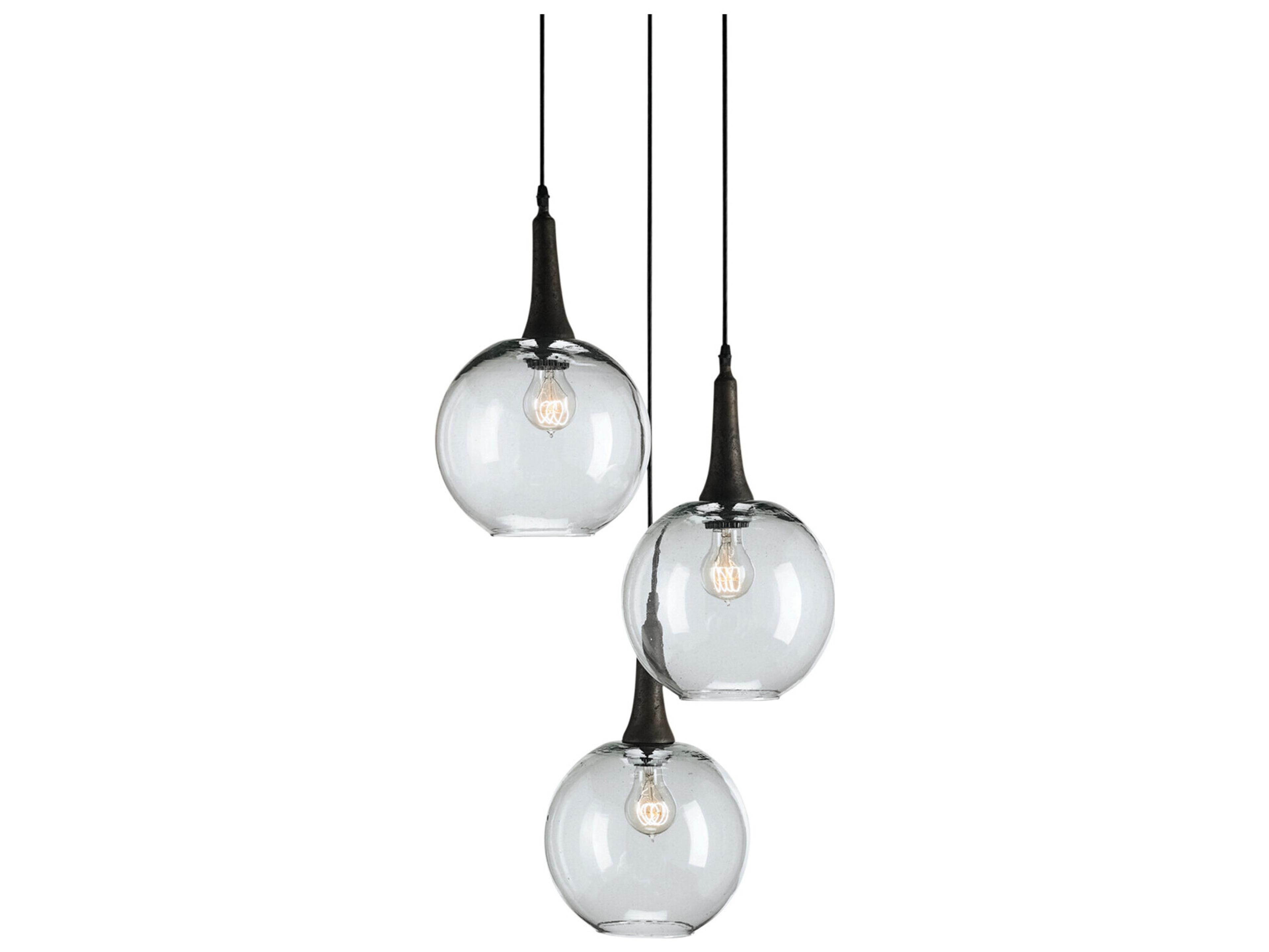 Currey & Company Beckett 3-Light Shirley Rust White Glass Globe Pendant