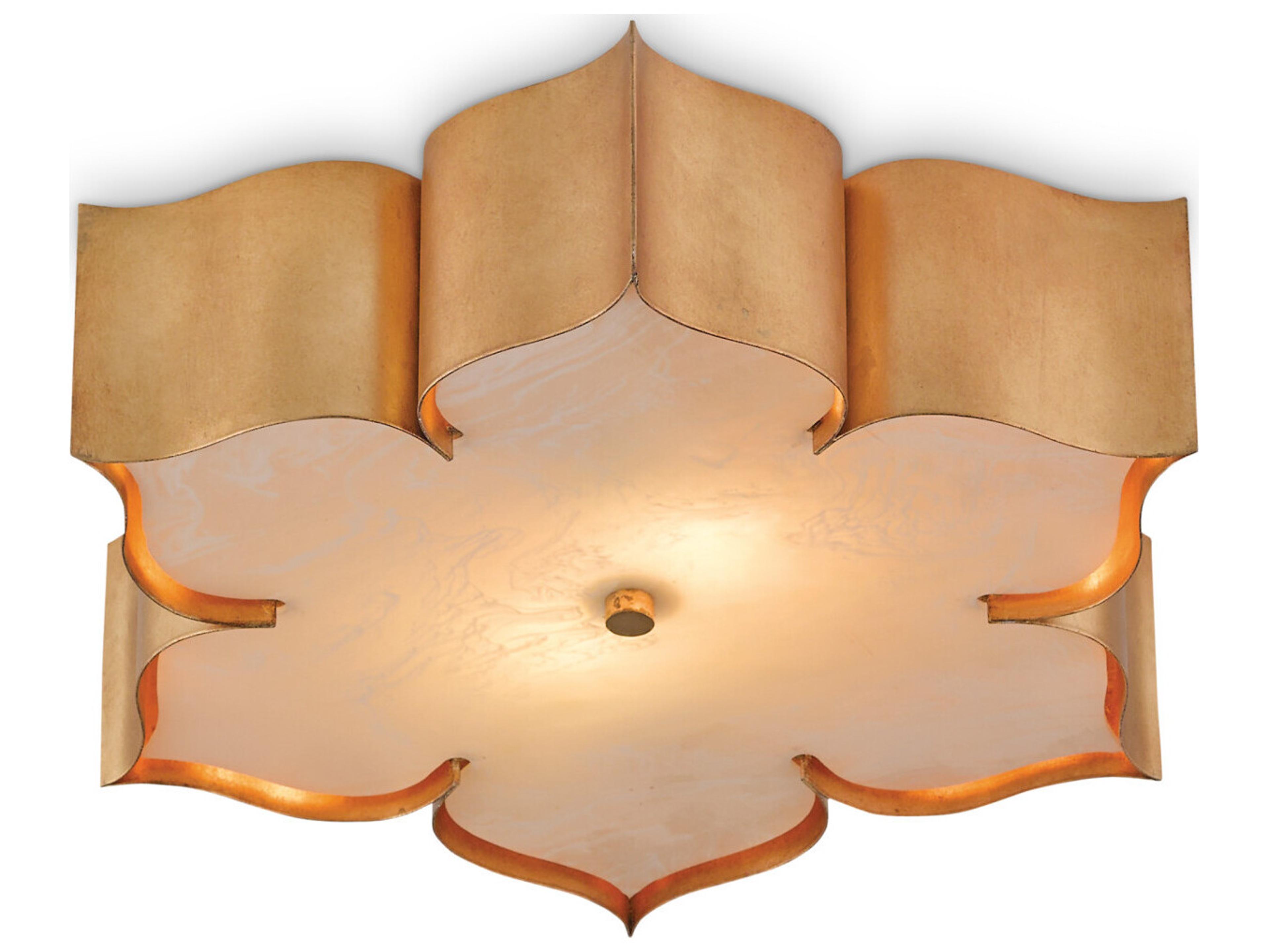Currey & Company Grand Lotus 2-Light Antique Gold Leaf Flush Mount