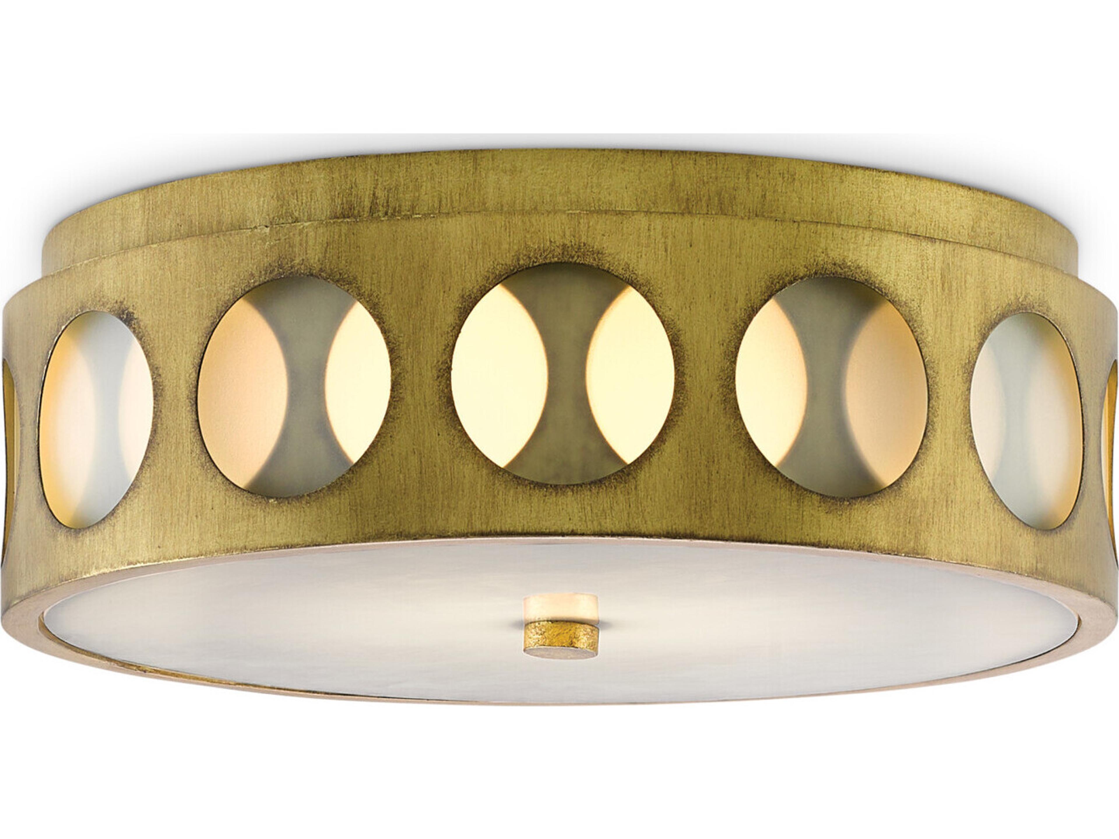 Currey & Company Go-Go Brass White Opaque Glass Drum Round Flush Mount