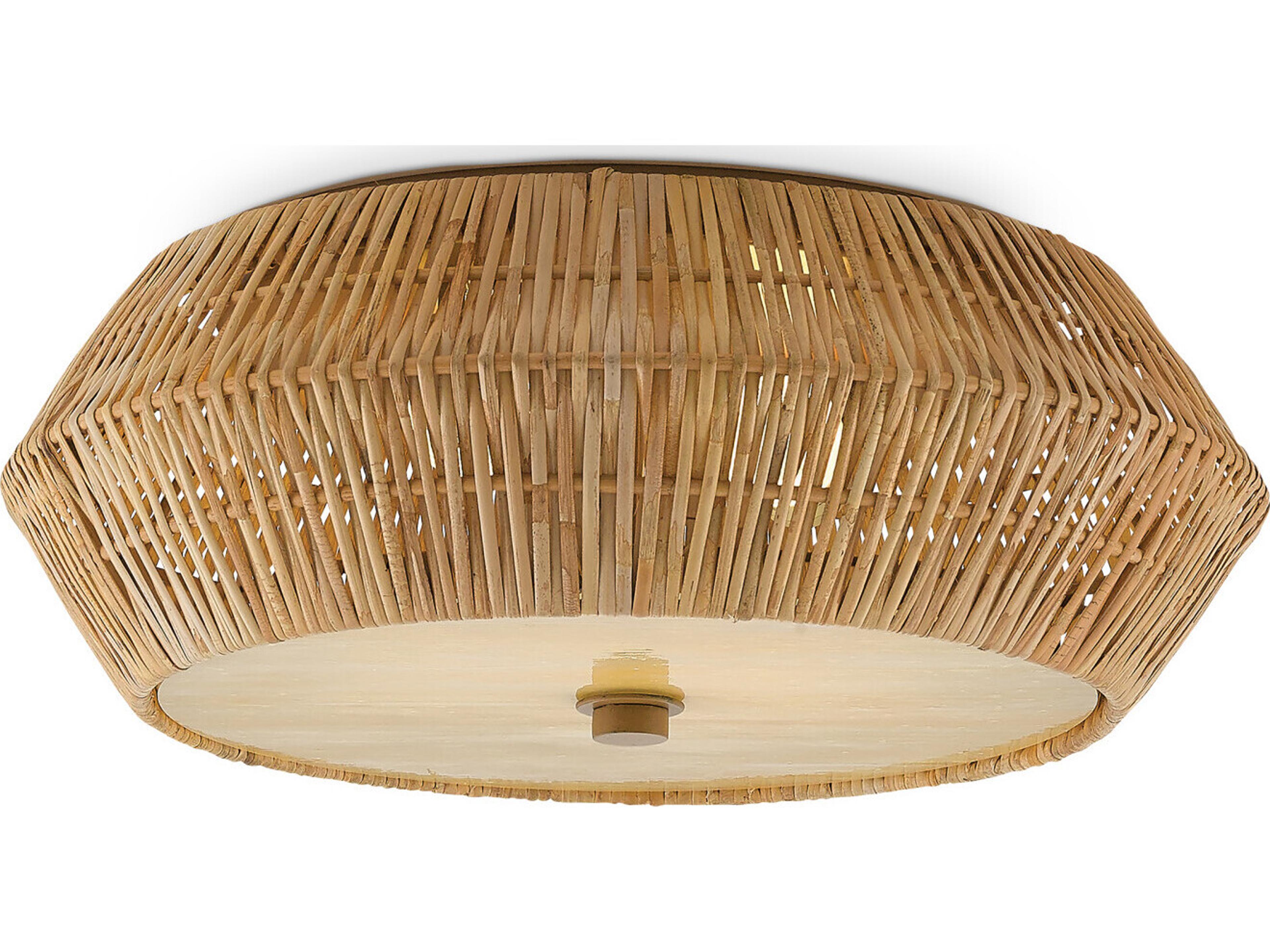 Currey & Company Antibes Natural Honey Beige Wood Glass Geometric Flush Mount