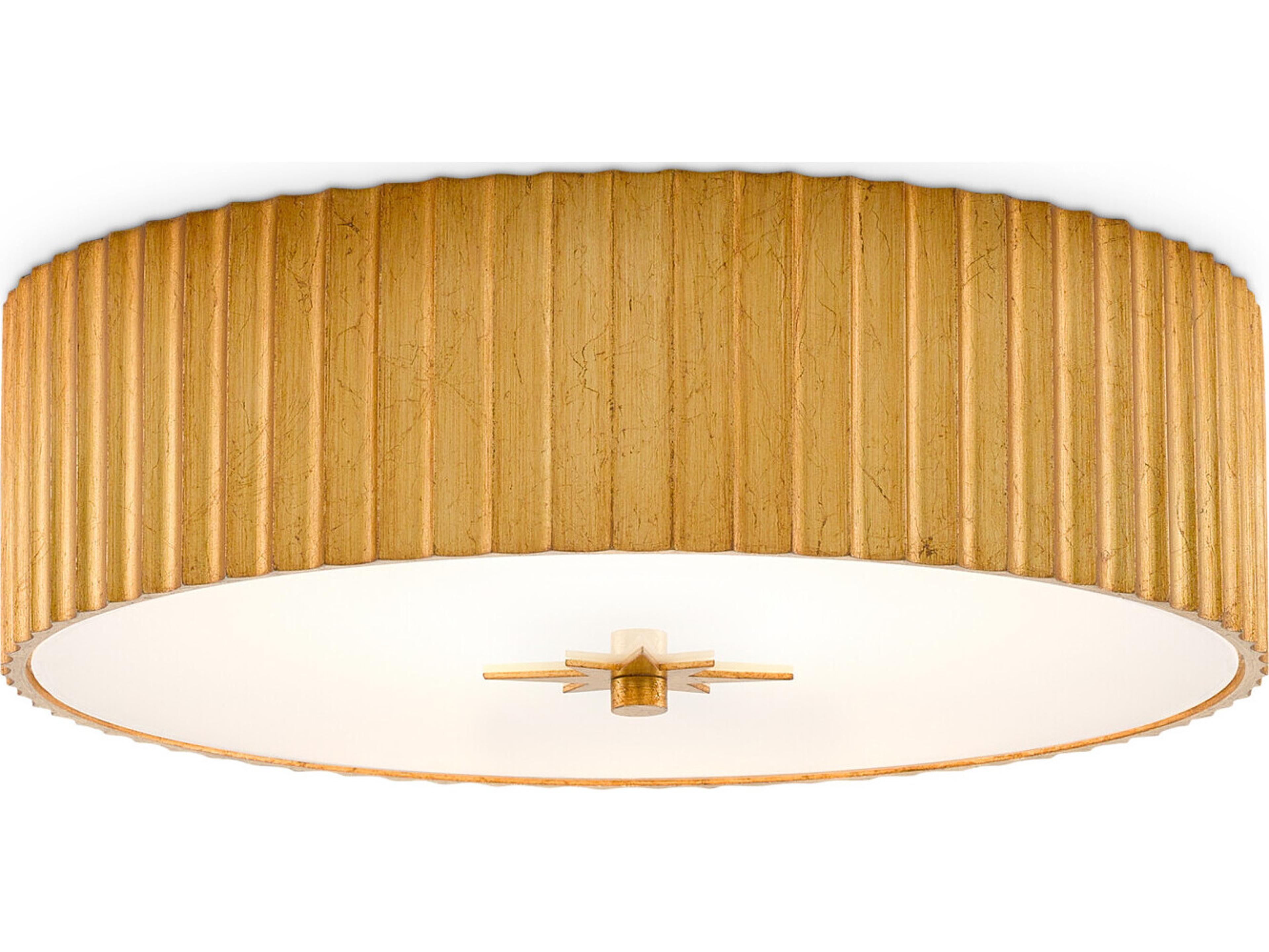 Currey & Company Caravel 1-Light Gold Leaf Glass LED Drum Flush Mount