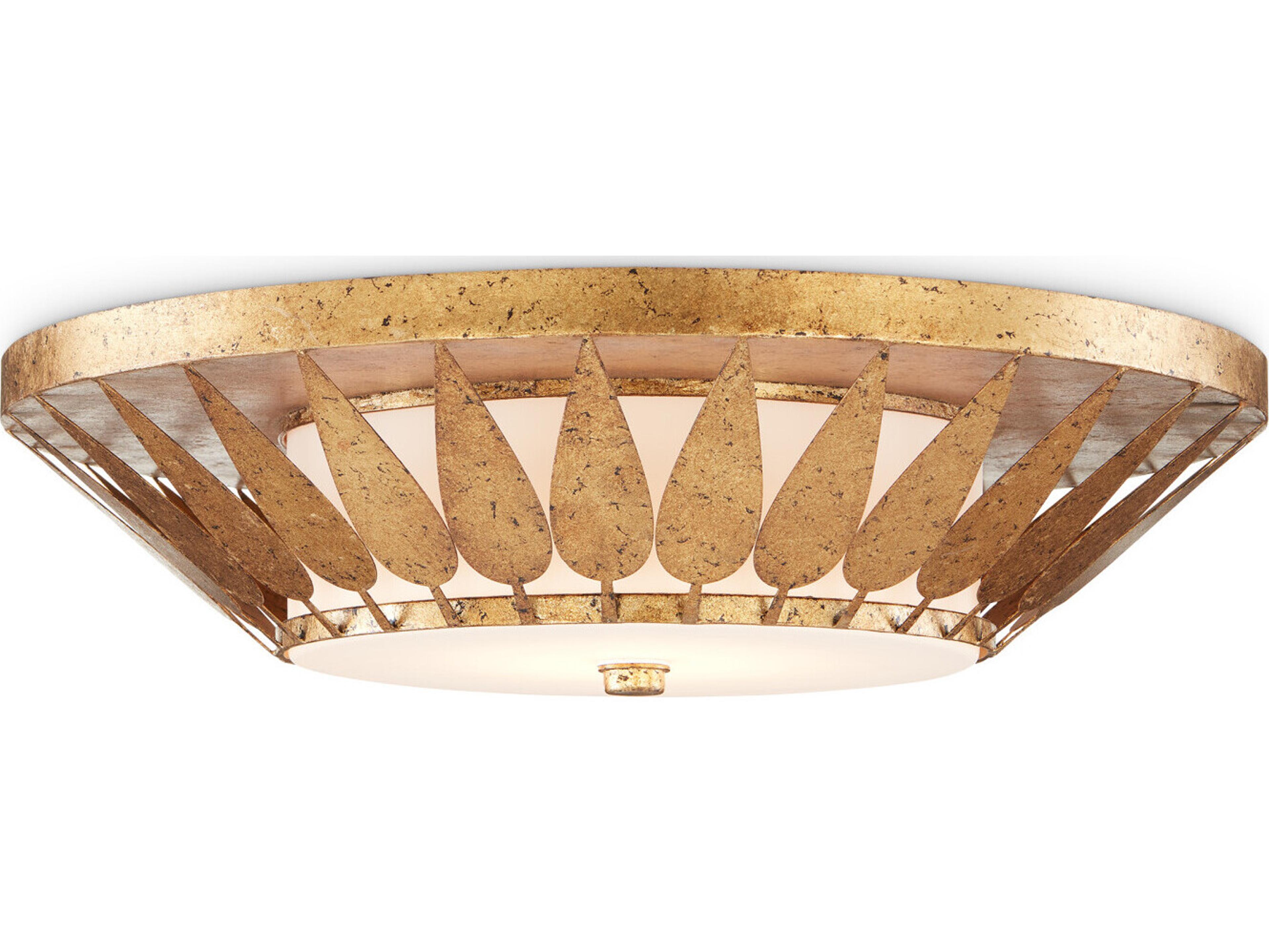 Currey & Company Floris 1-Light New Gold Leaf Glass LED Flush Mount