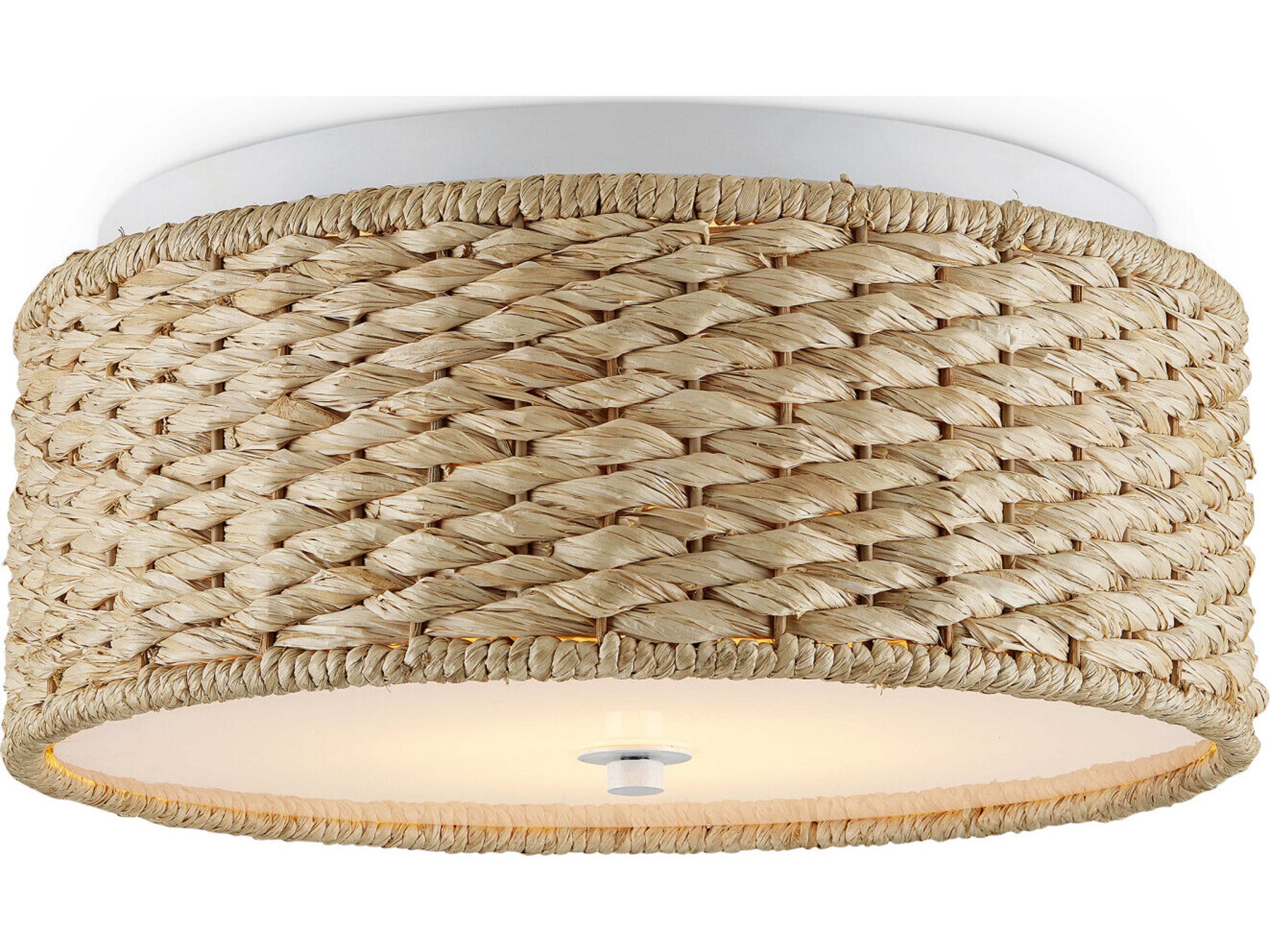 Currey & Company Colchester 1-Light Sugar White Natural Brown LED Drum Flush Mount