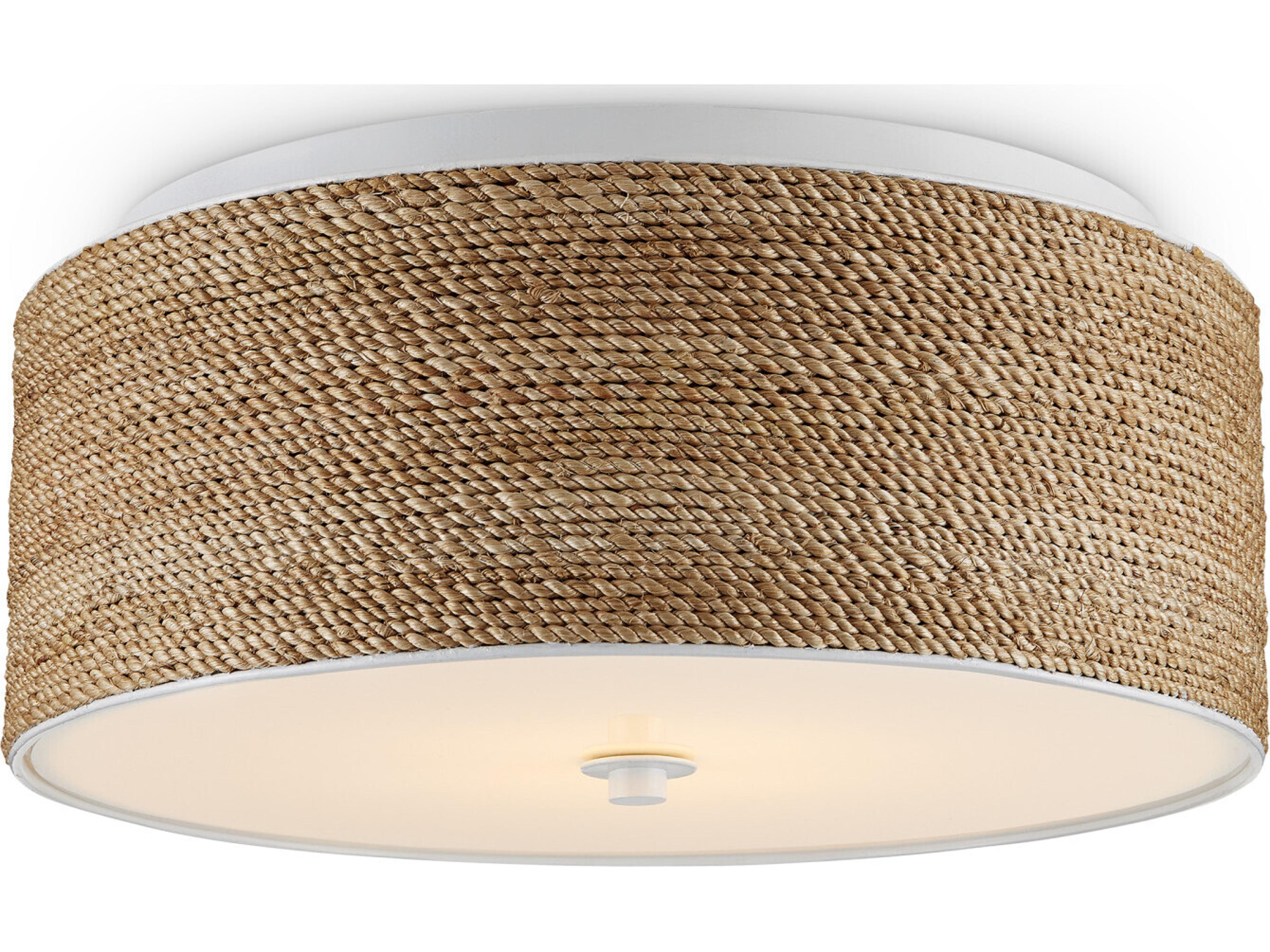 Currey & Company Coulton 1-Light Sugar White Natural Brown LED Drum Flush Mount