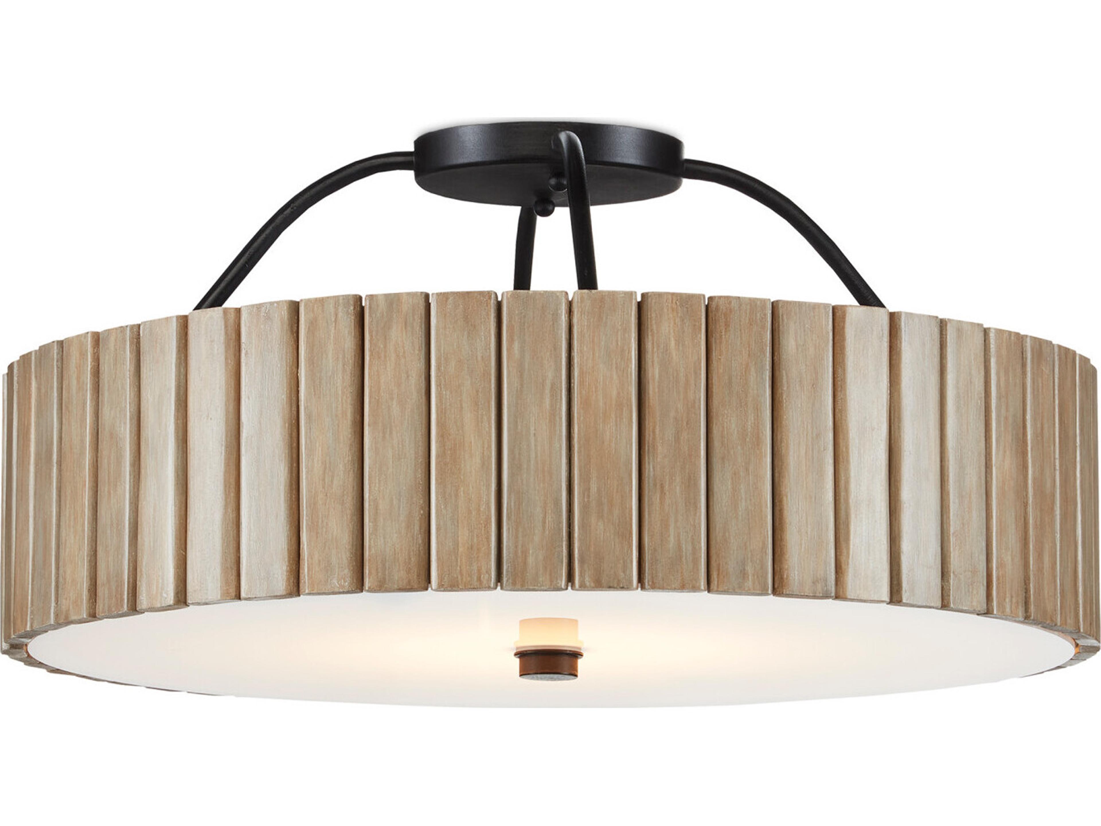 Currey & Company Tetterby 1-Light Natural Black Brown Drum Semi Flush Mount