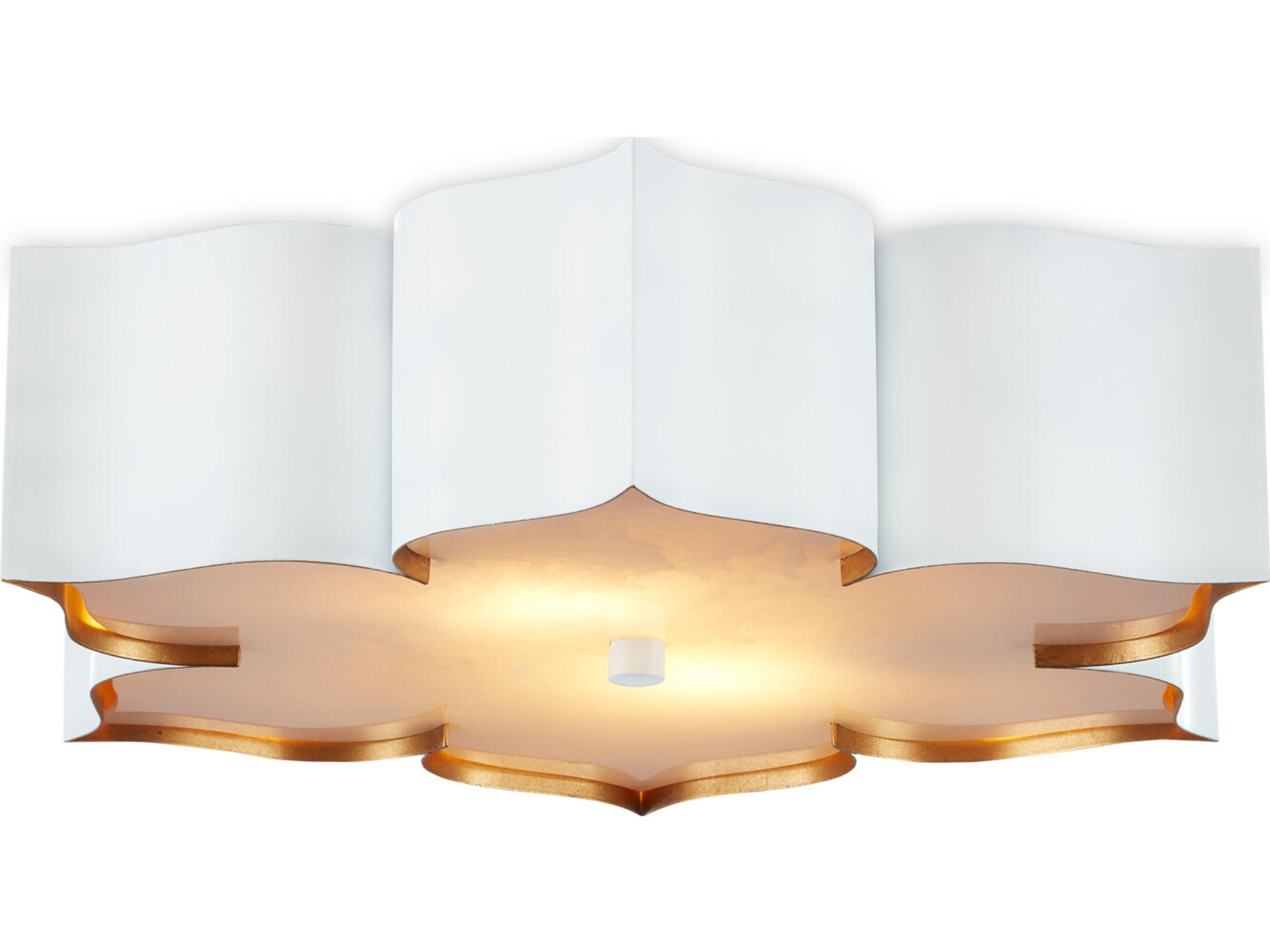 Currey & Company Grand Lotus 2-Light Sugar White Contemporary Gold Leaf Flush Mount