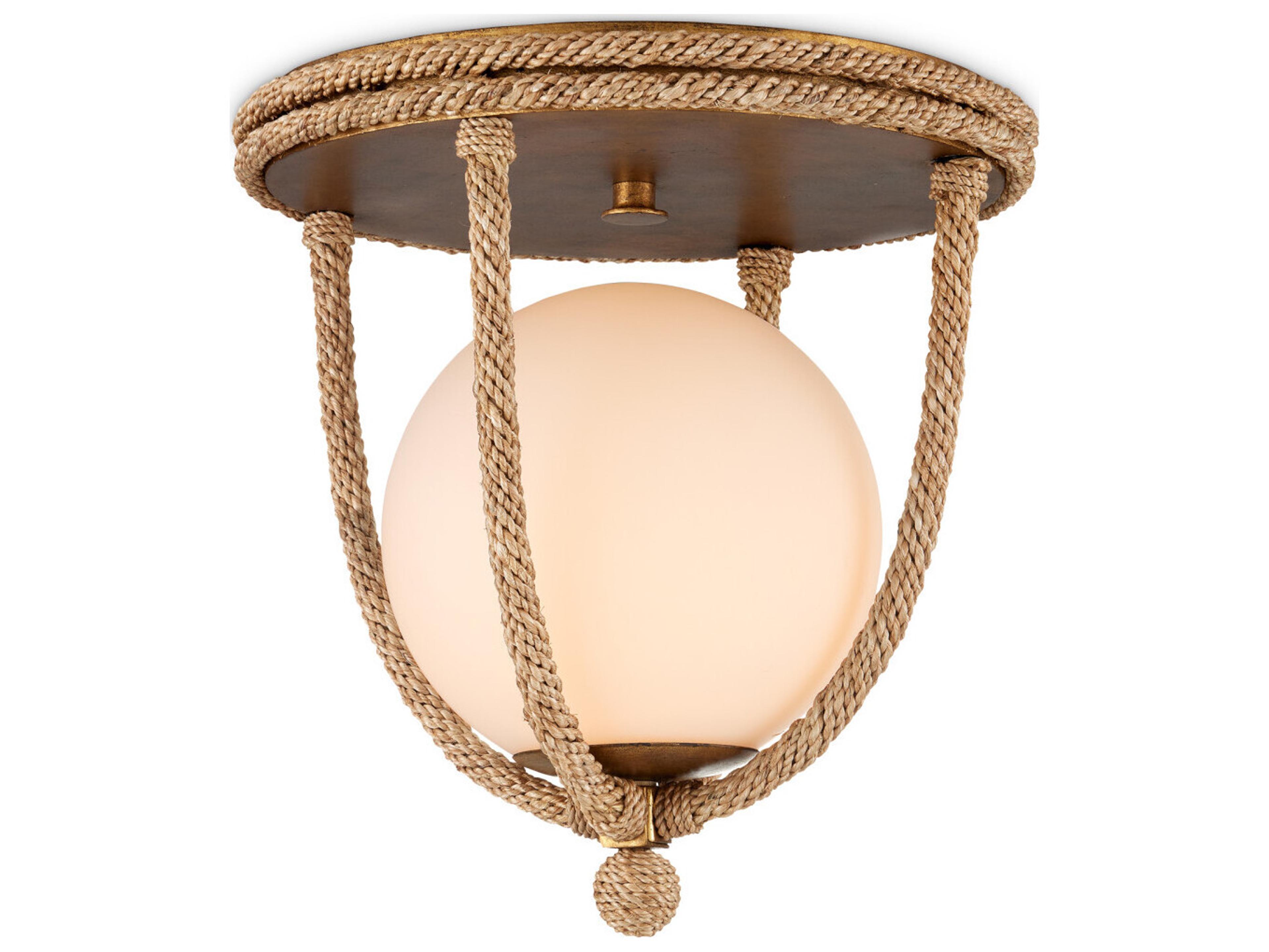 Currey & Company Passageway 1-Light Natural Dorado Gold Brown Glass Globe Semi Flush Mount