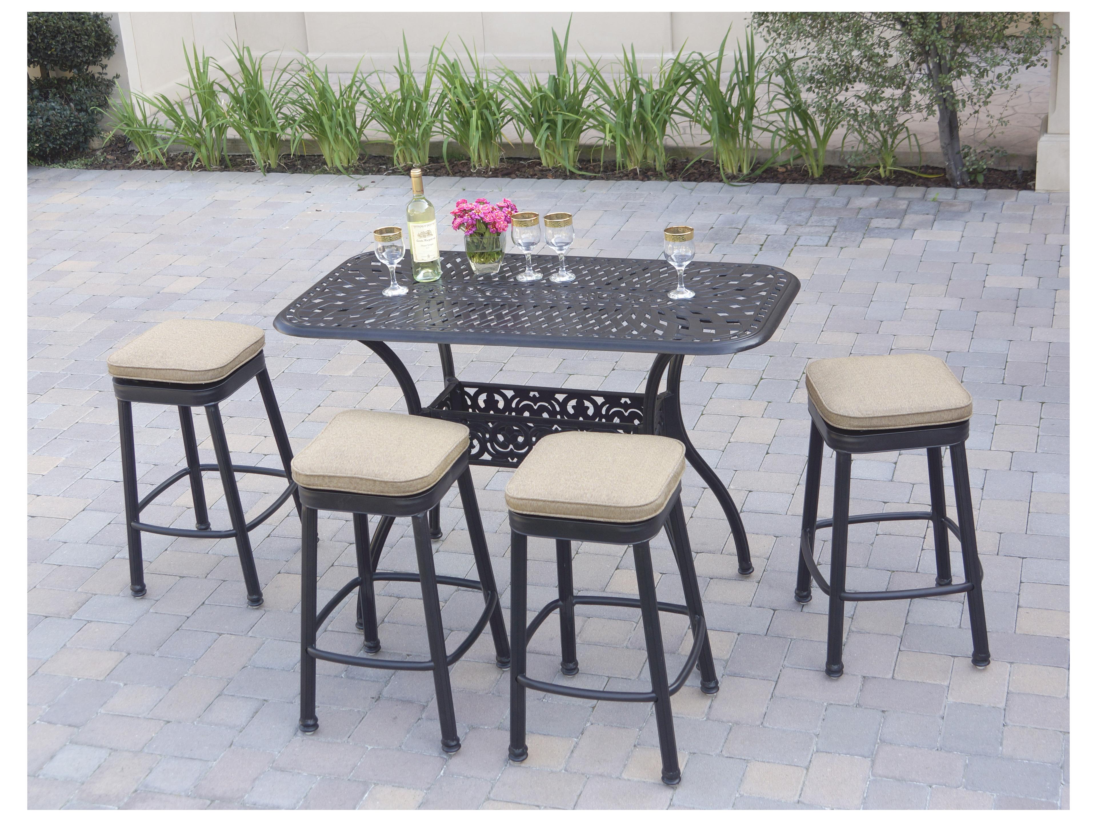 Darlee Outdoor Living Backless Cast Aluminum 5-Piece Square Counter Height Set with Cushions and 26 x 52'' Rectangular Counter Table