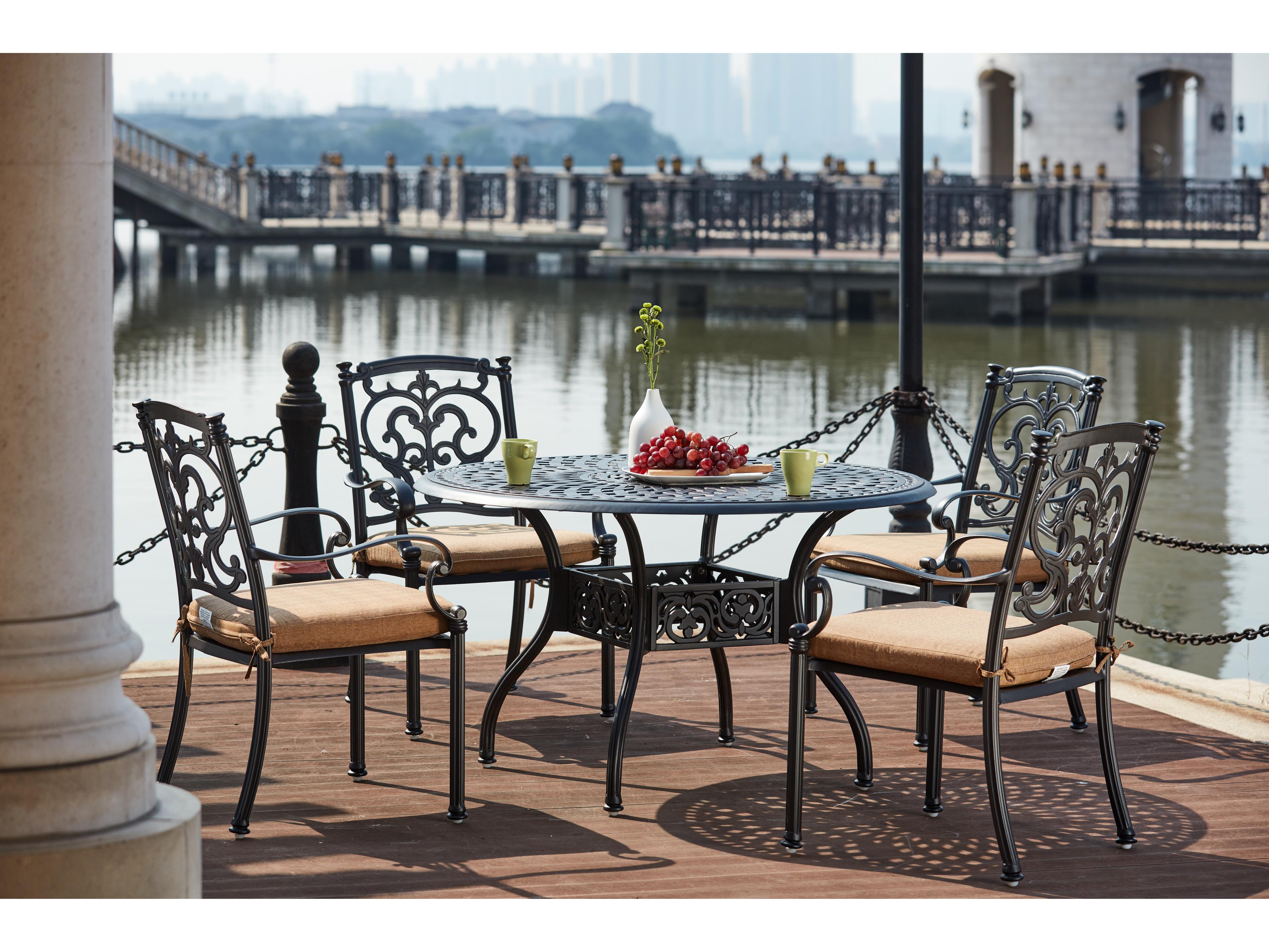 Darlee Outdoor Living Santa Barbara Cast Aluminum 5-Piece Dining Set with Cushions and 48'' Round Dining Table