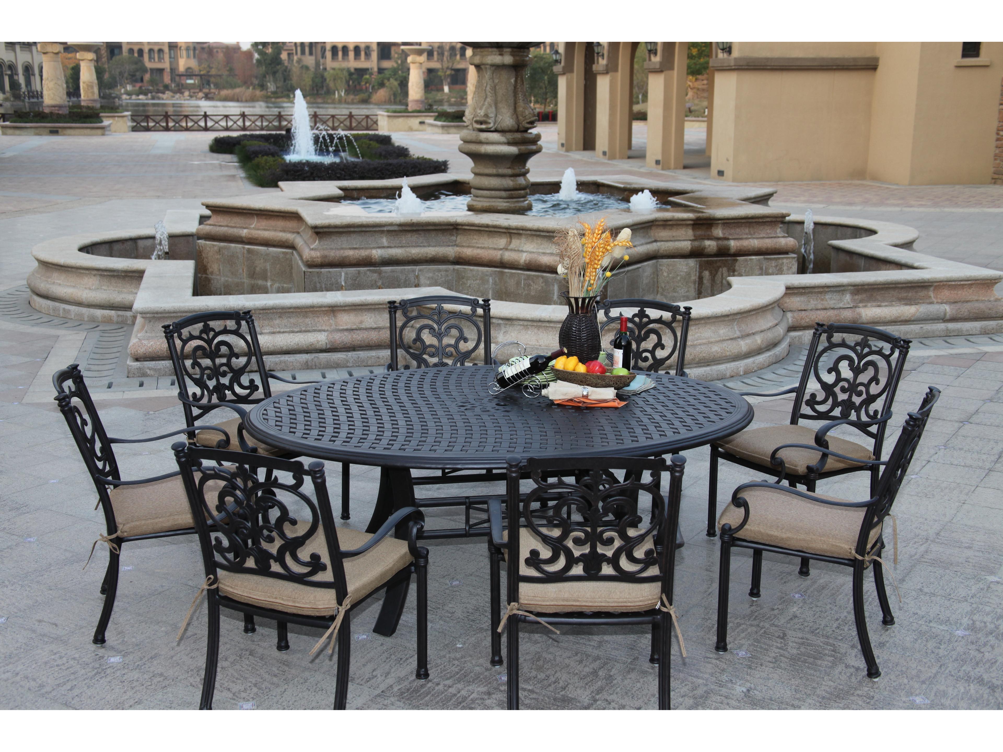 Darlee Outdoor Living Santa Barbara Cast Aluminum 9-Piece Dining Set with Cushions and 59 x 78'' Egg Shape Dining Table