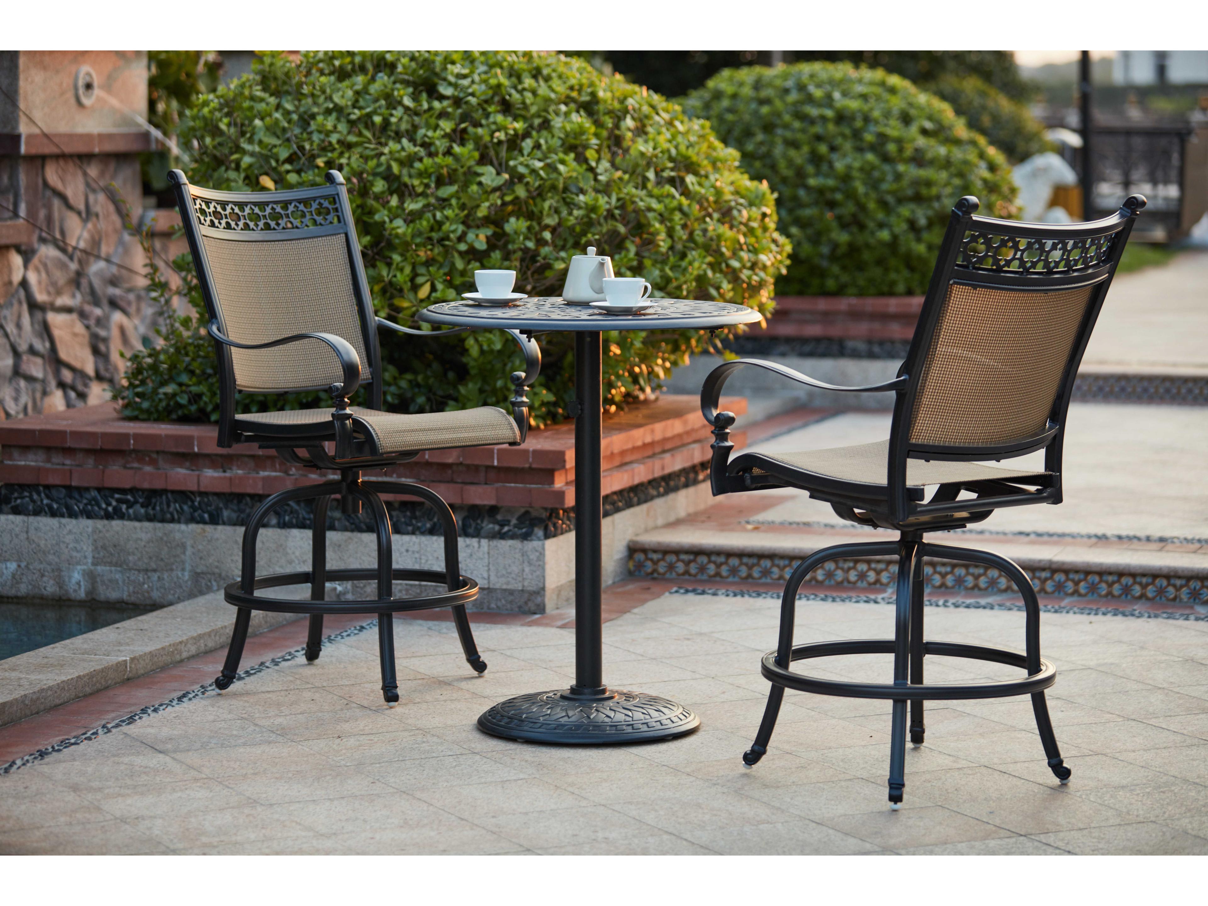 Darlee Outdoor Living Mountain View Cast Aluminum 3-Piece Counter Height Set with 30 Inch Round Counter Height Pedestal Table in Antique Bronze