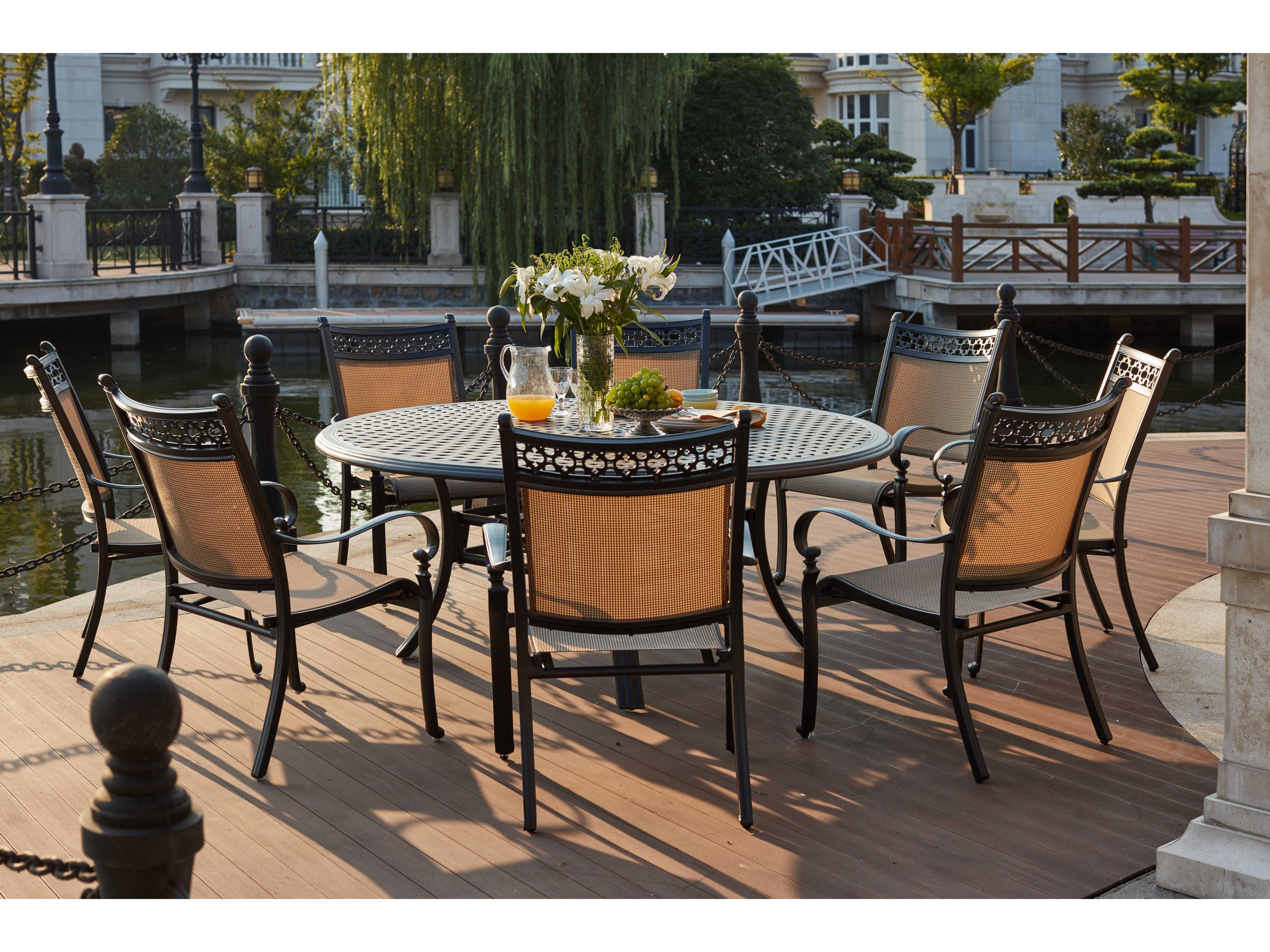 Darlee Outdoor Living Mountain View Cast Aluminum 9- Piece Dining Set with 71 Inch Round in Antique Bronze
