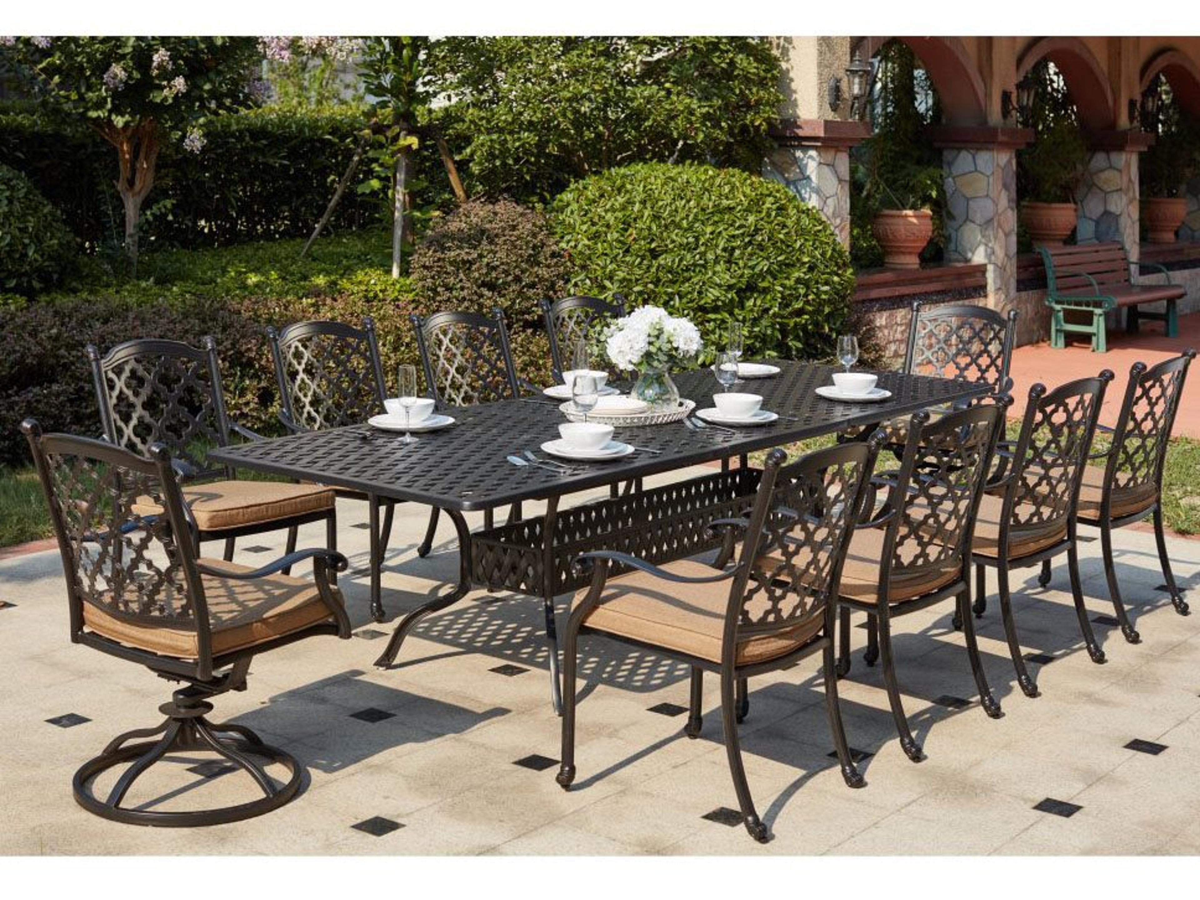 Darlee Outdoor Living Madison Cast Aluminum 11- Piece Dining Set with 92 x 42 / 120 x 42 Rectangular Dining Table in Antique Bronze