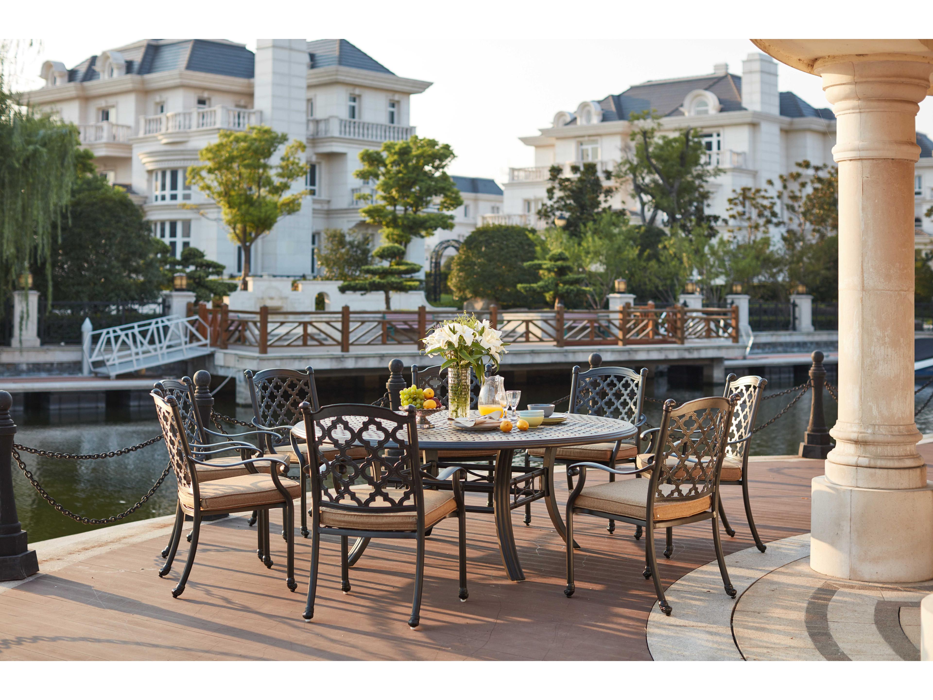 Darlee Outdoor Living Madison Cast Aluminum 9- Piece Dining Set with 71 Inch Round Dining Table in Antique Bronze