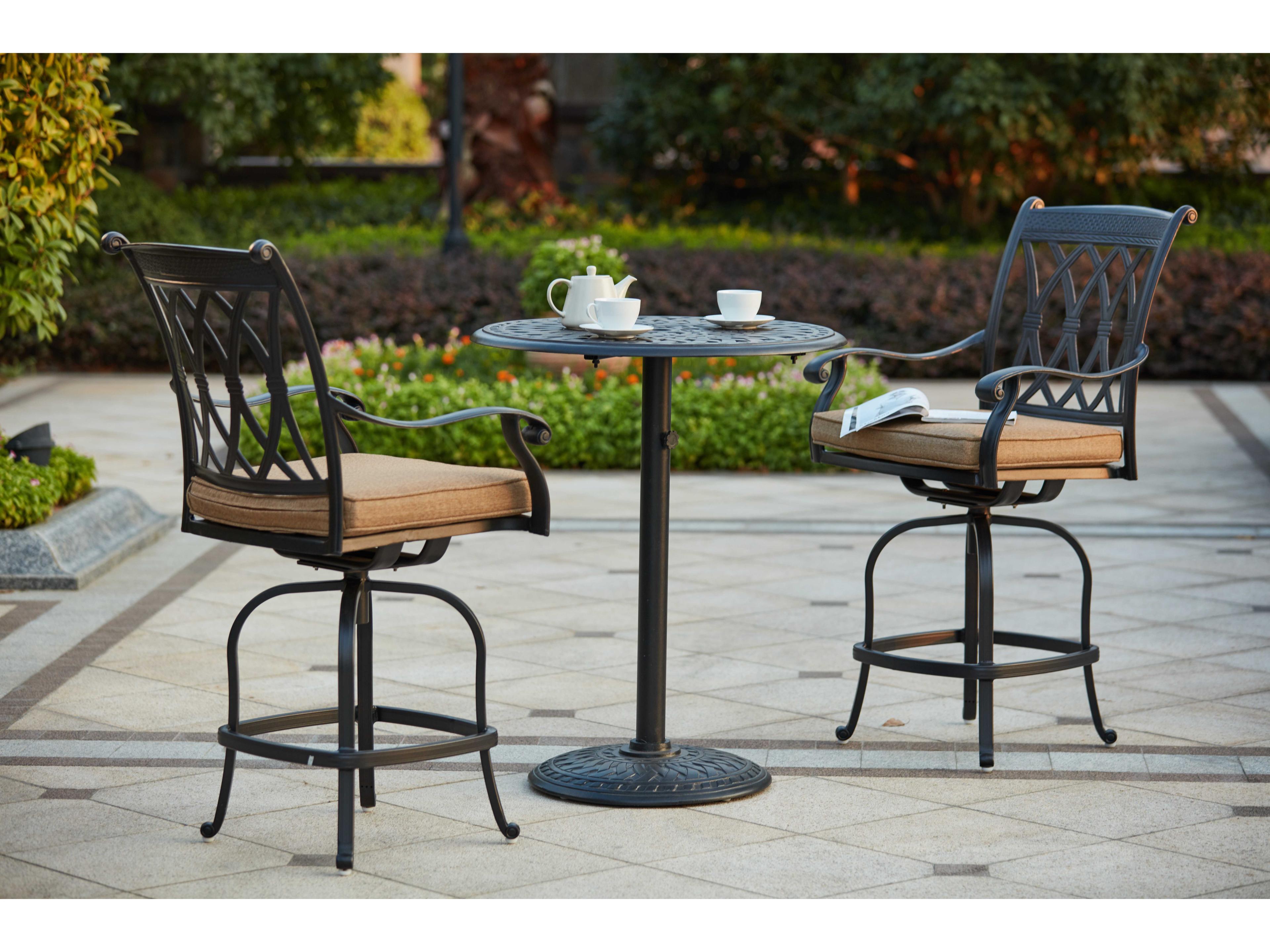 Darlee Outdoor Living Capri Cast Aluminum 3-Piece Counter Height Bar Set with 30 Inch Round Counter Height Pedestal Bar Table in Antique Bronze