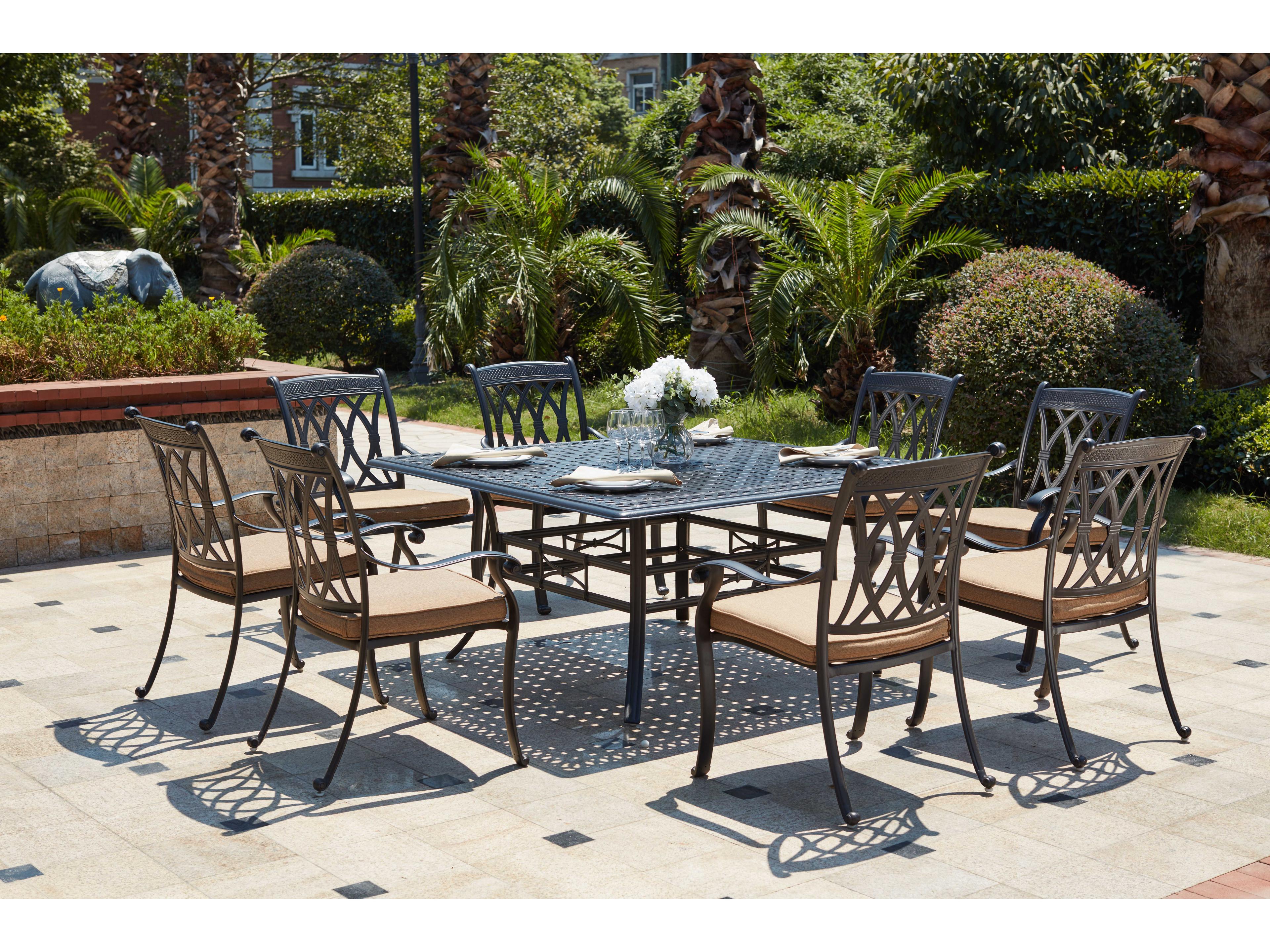 Darlee Outdoor Living Capri Cast Aluminum 9- Piece Dining Set with 60 Inch Square Dining Table in Antique Bronze
