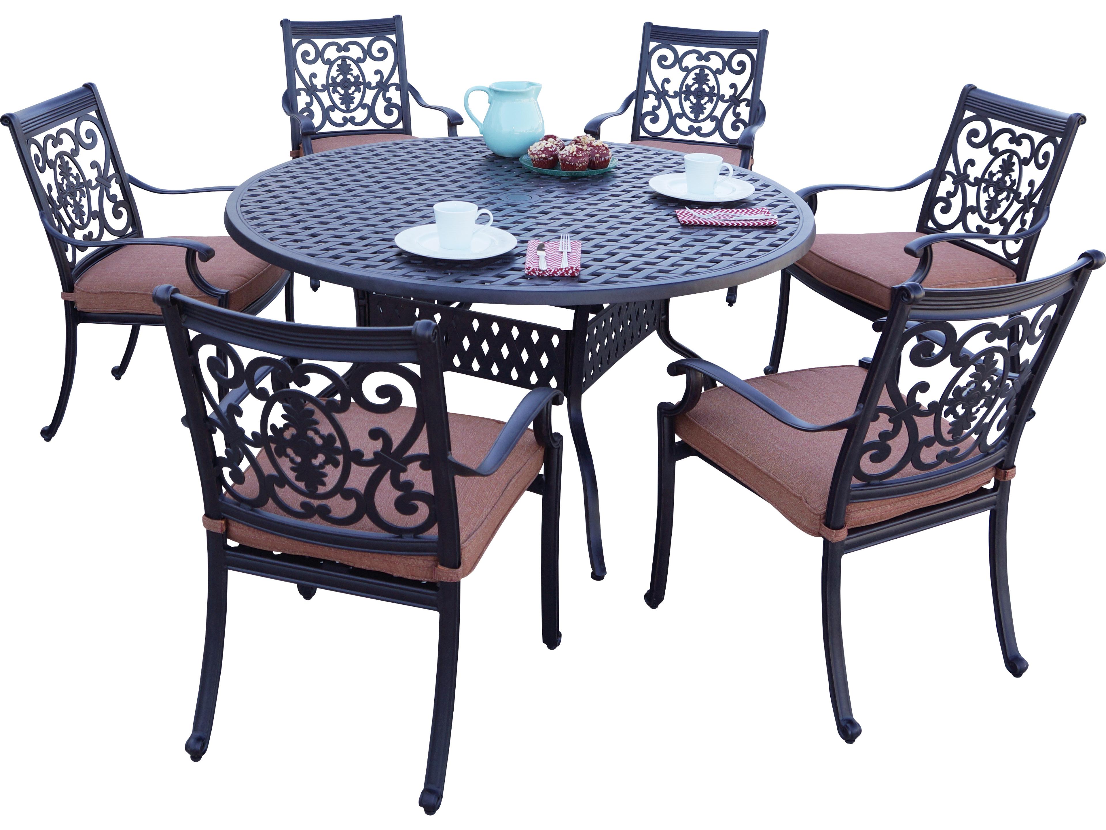 Darlee Outdoor Living St. Cruz Cast Aluminum 7-Piece Dining Set with Cushions and 60'' Round Dining Table