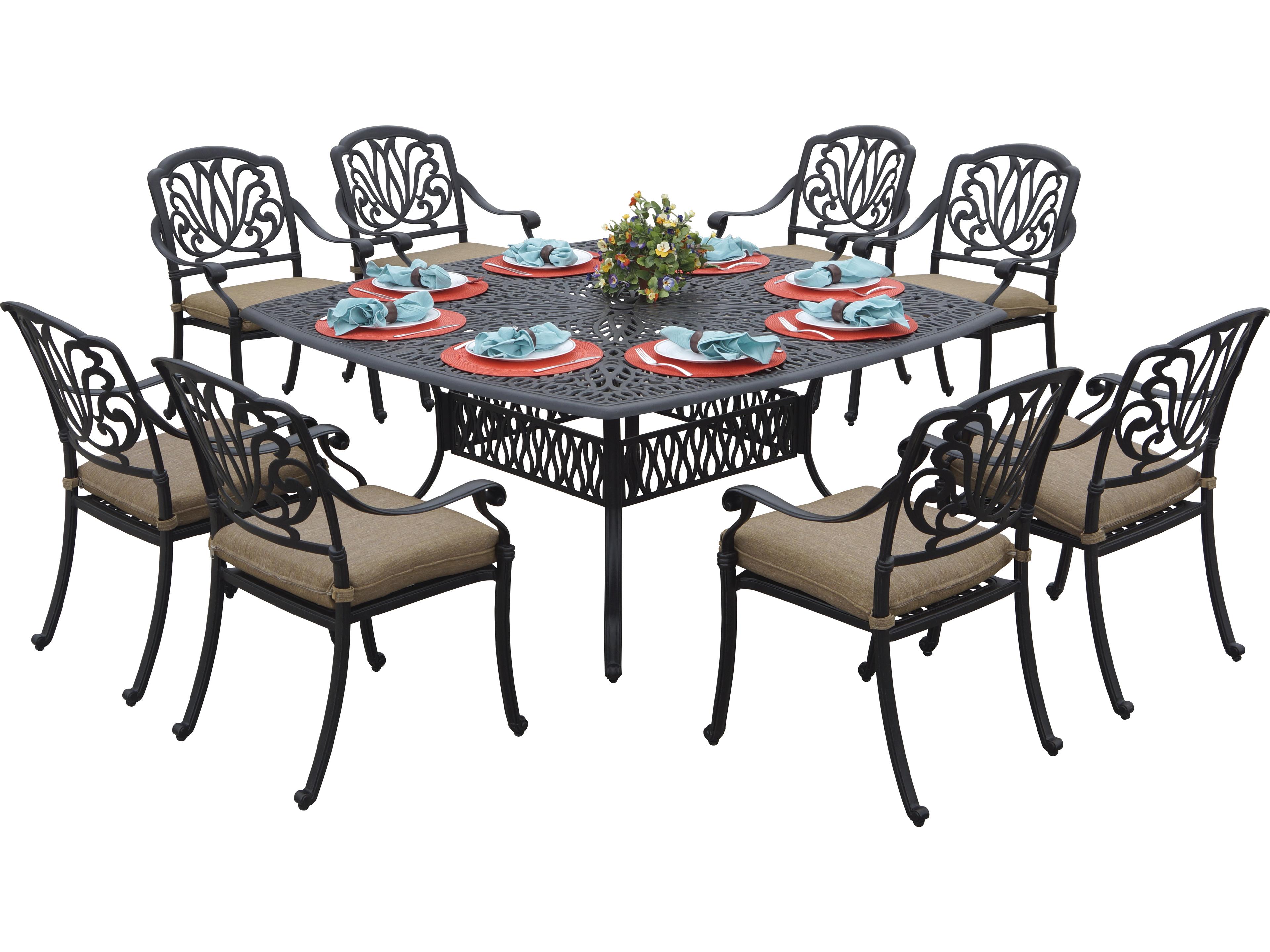 Darlee Outdoor Living Elisabeth Cast Aluminum 9-Piece Dining Set with Cushions and 64'' Square Dining Table