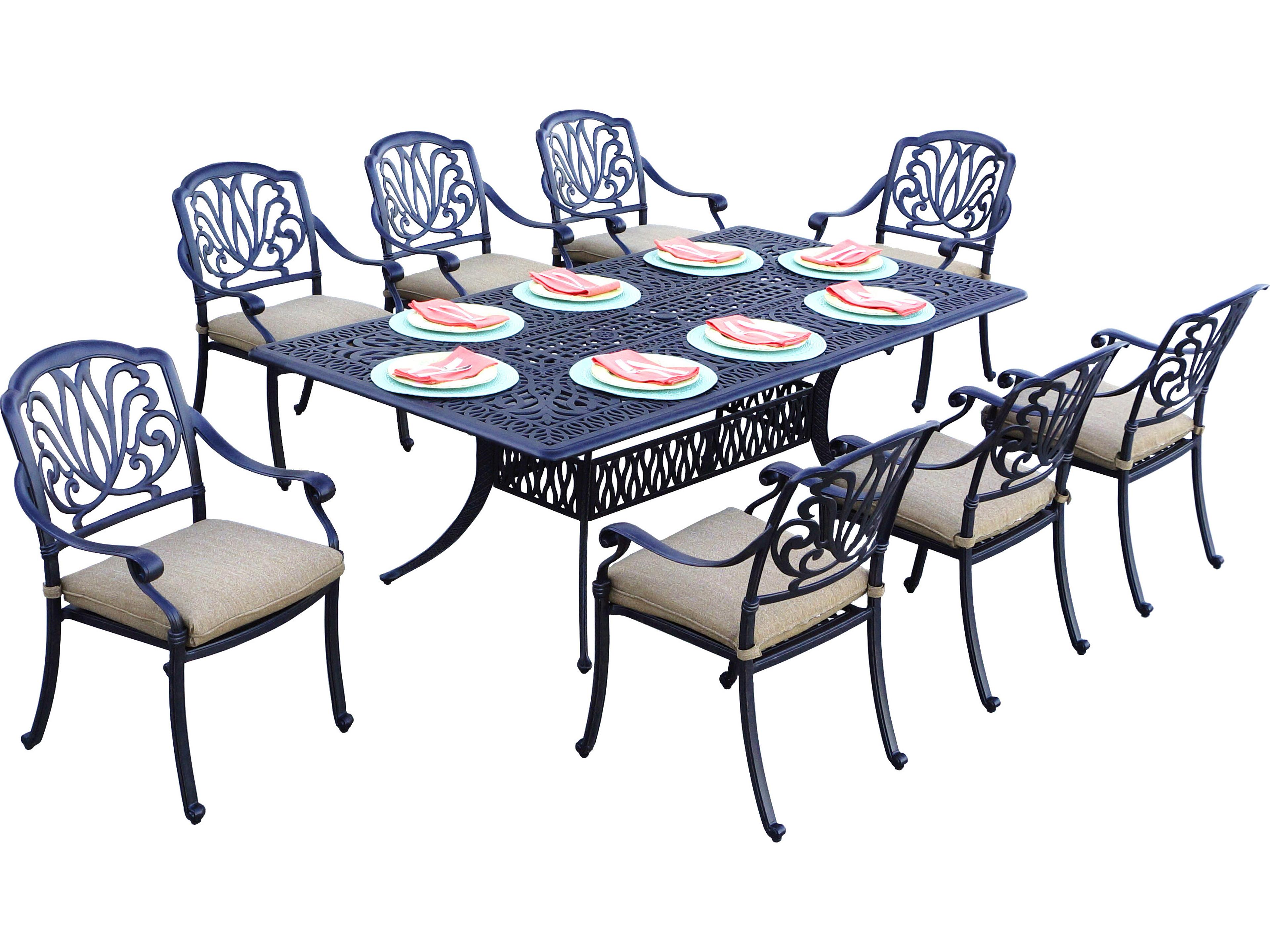 Darlee Outdoor Living Elisabeth Cast Aluminum 9-Piece Dining Set with Cushions and 44 x 84'' Rectangular Dining Table
