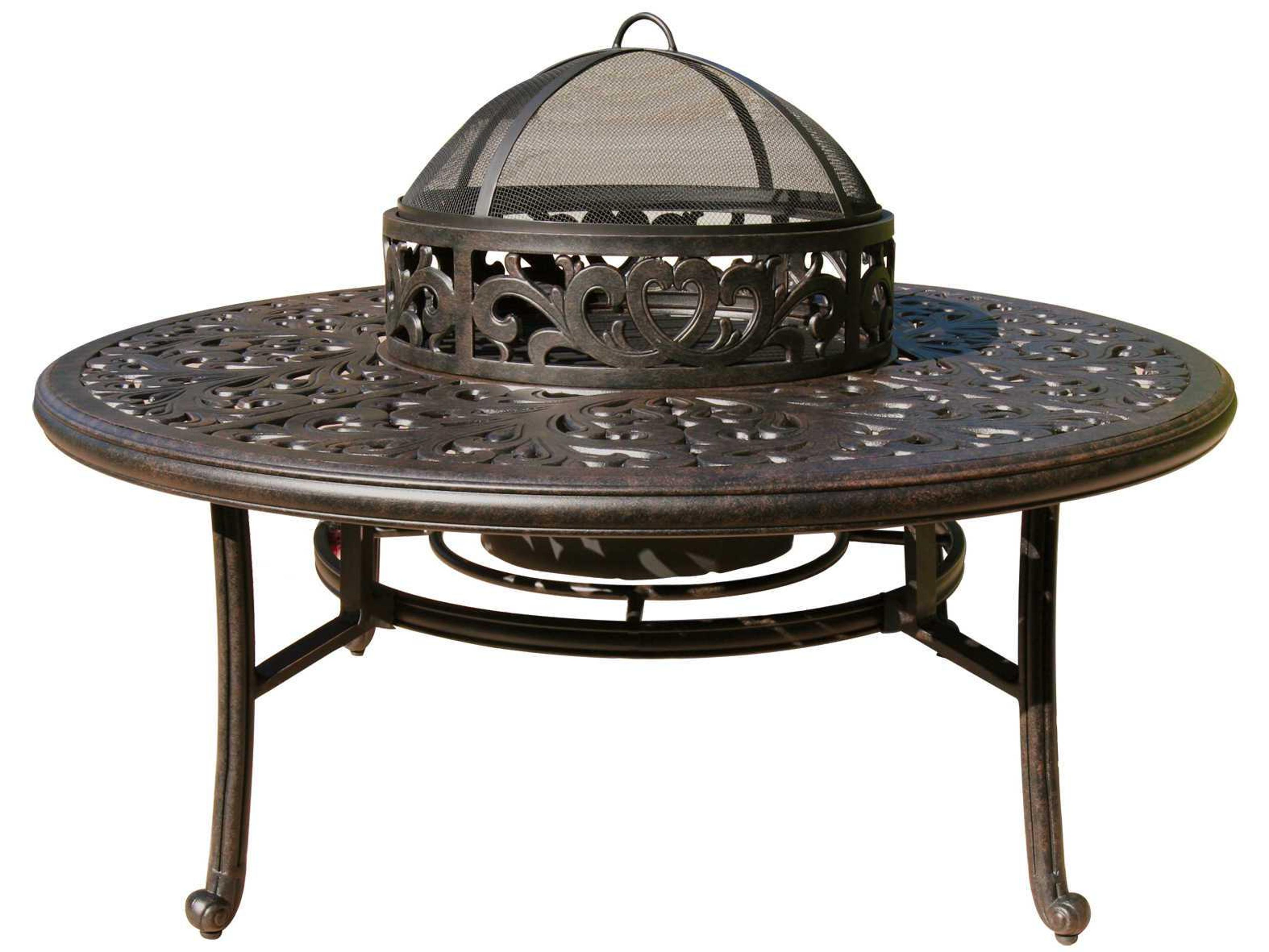Darlee Series 80 Cast Aluminum Wood Burning Fire Pit Chat Table With Ice Bucket