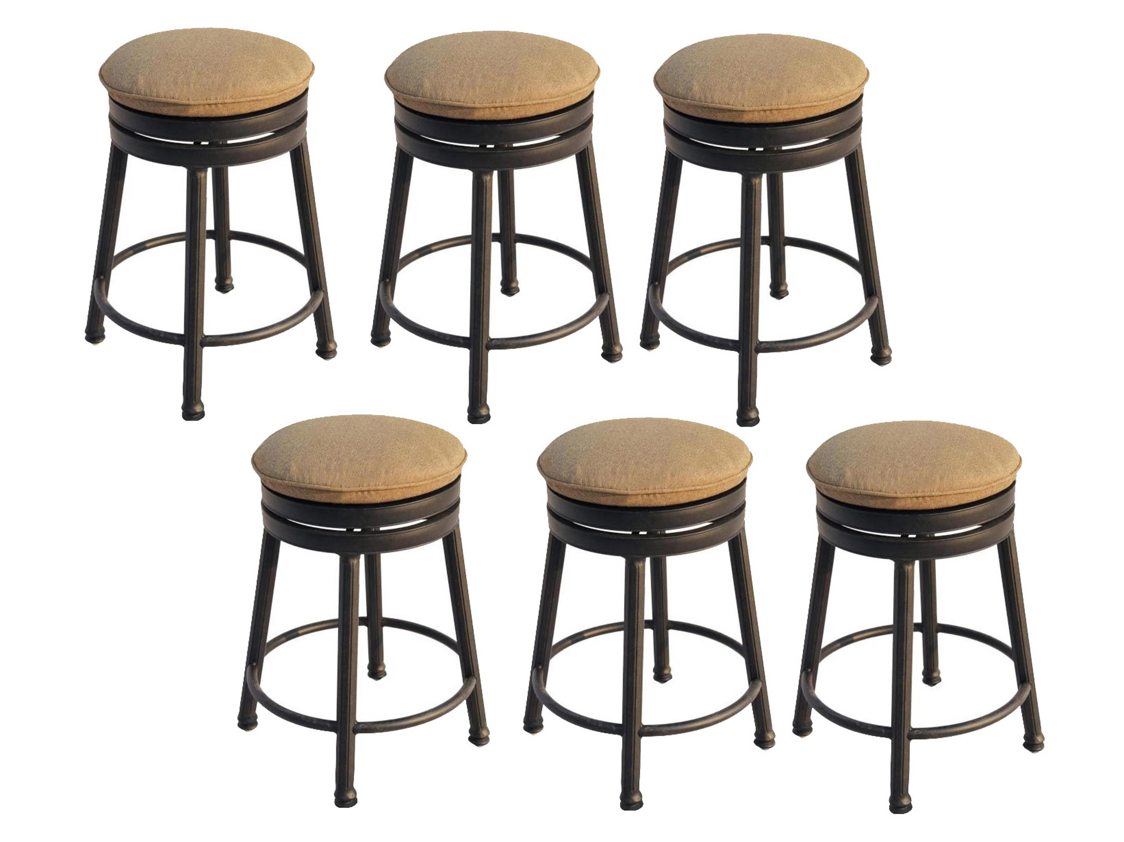 Darlee Outdoor Living Backless Cast Aluminum Round Swivel Bar Stool with Seat Cushion Set of 6
