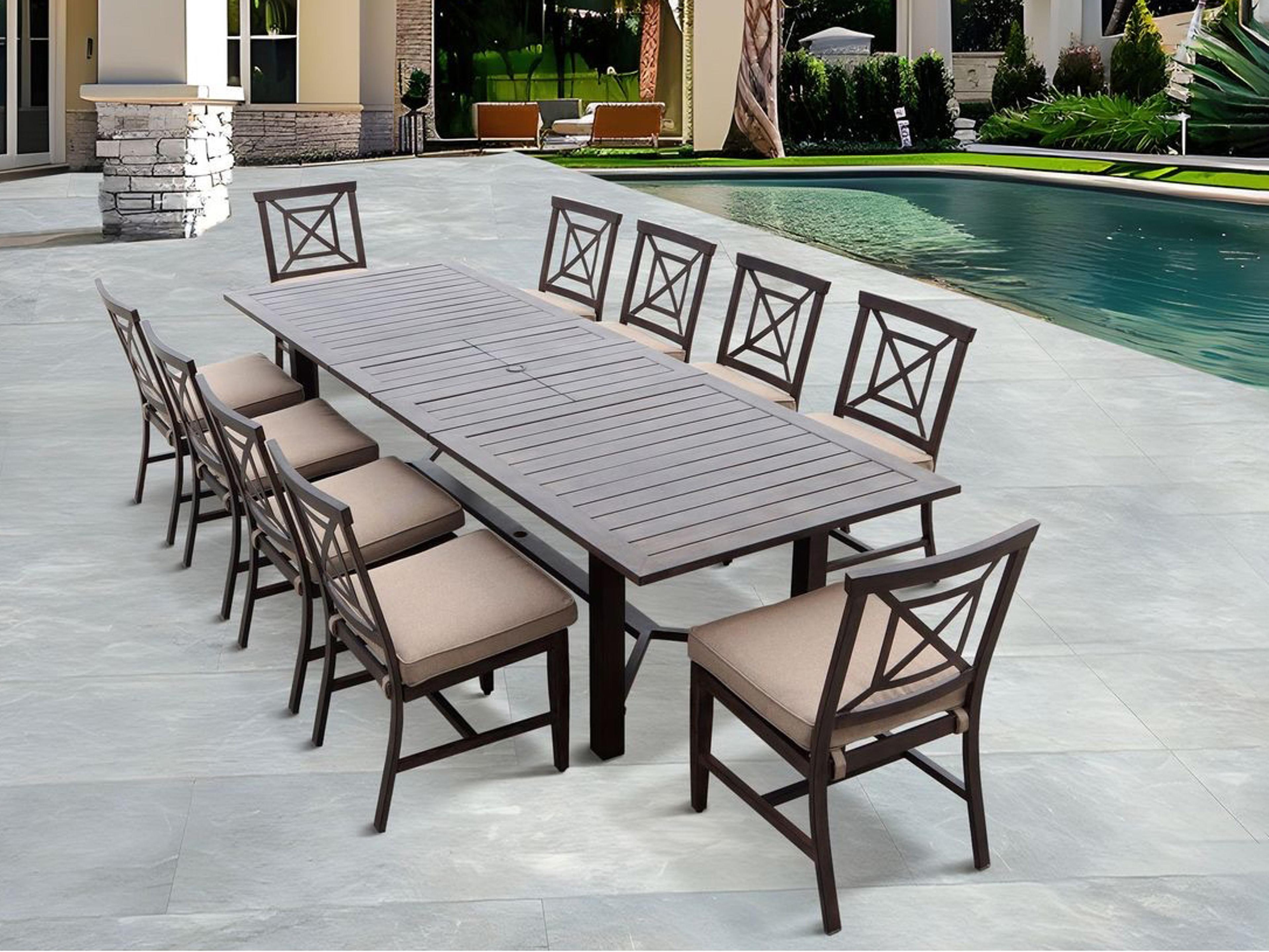 Darlee Outdoor Living Atlantis Walnut Aluminum Dining Set in Beige
