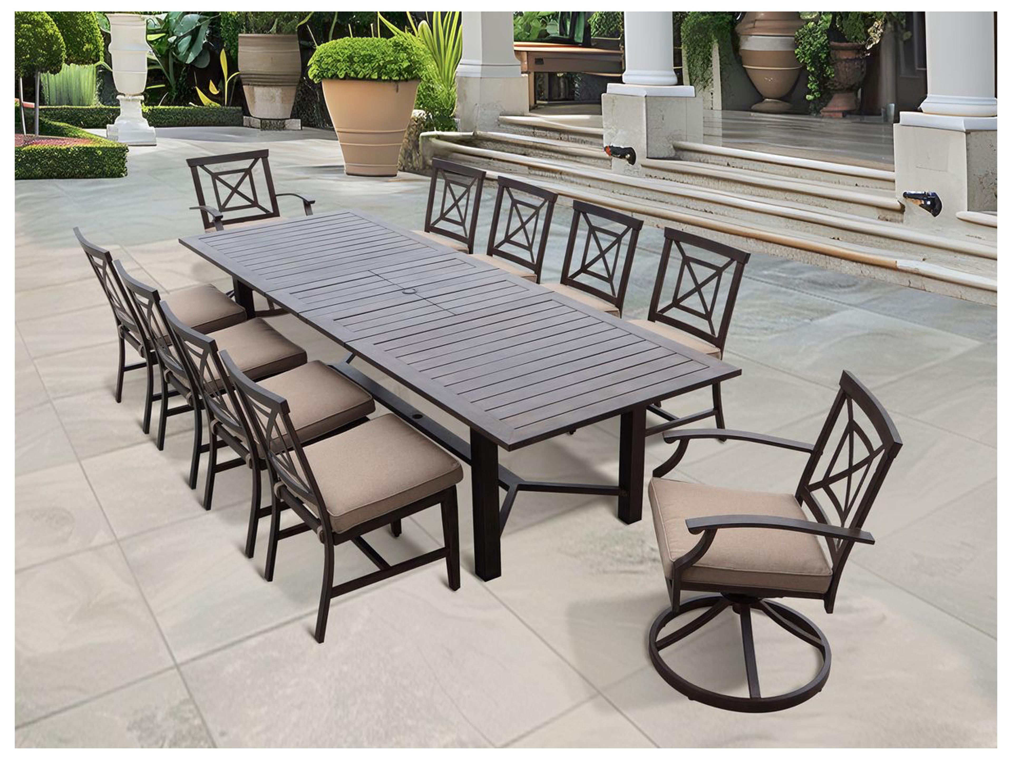 Darlee Outdoor Living Atlantis Walnut Aluminum Dining Set in Beige