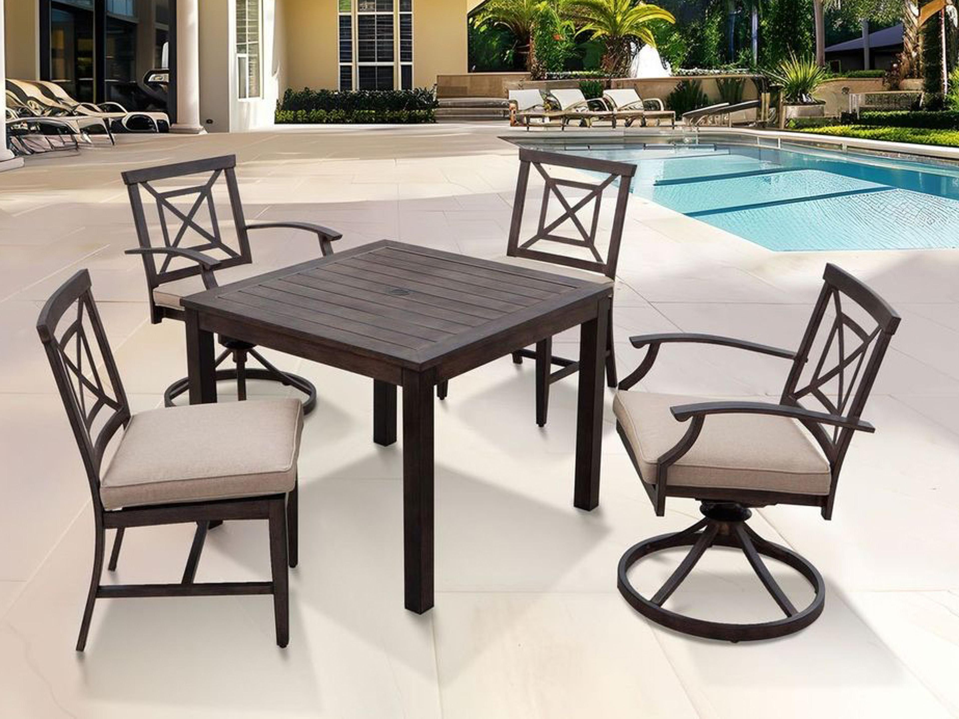 Darlee Outdoor Living Atlantis Walnut Aluminum Dining Set in Beige