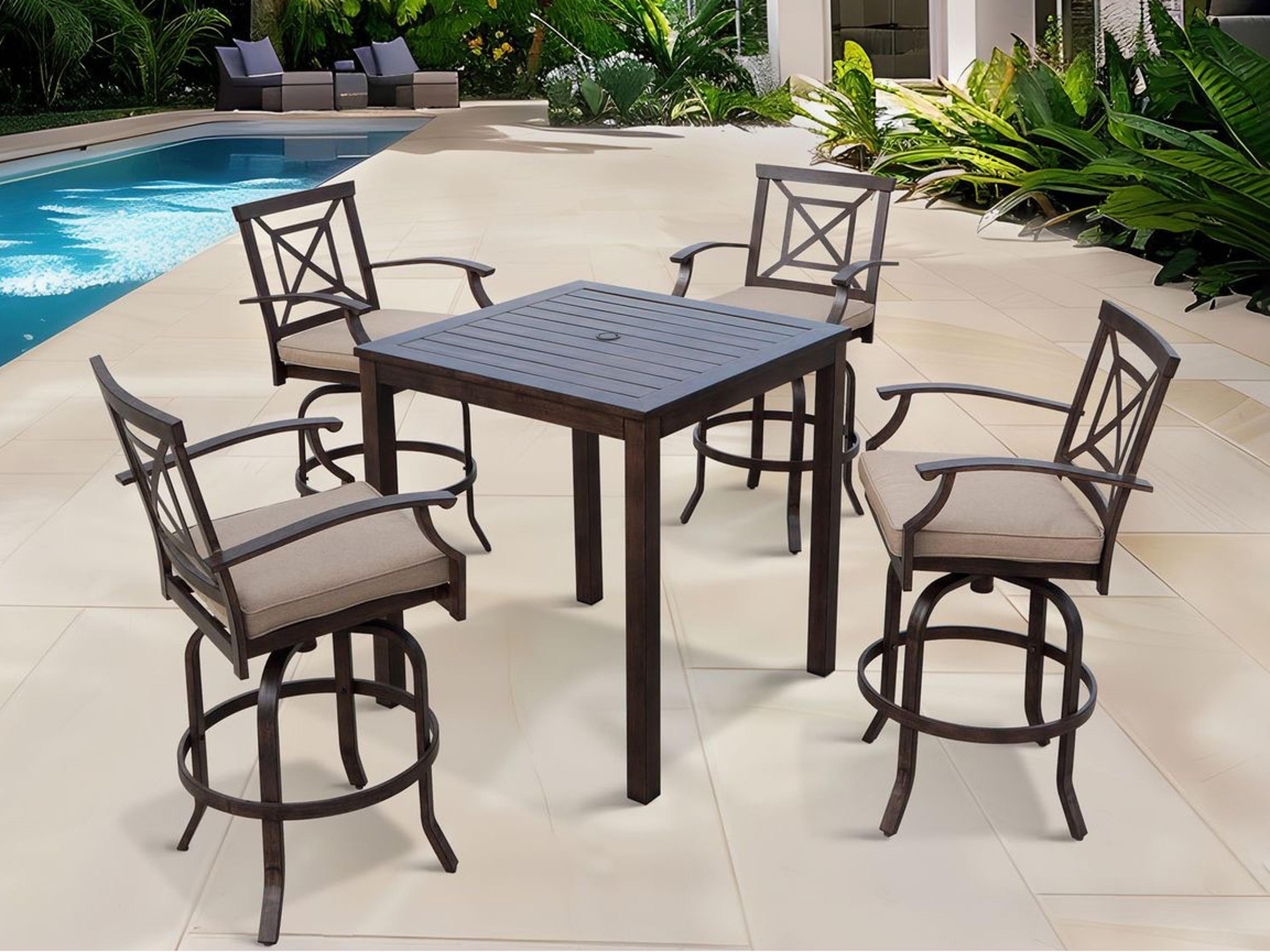 Darlee Outdoor Living Atlantis Walnut Aluminum Cushion Bar Stool in Beige