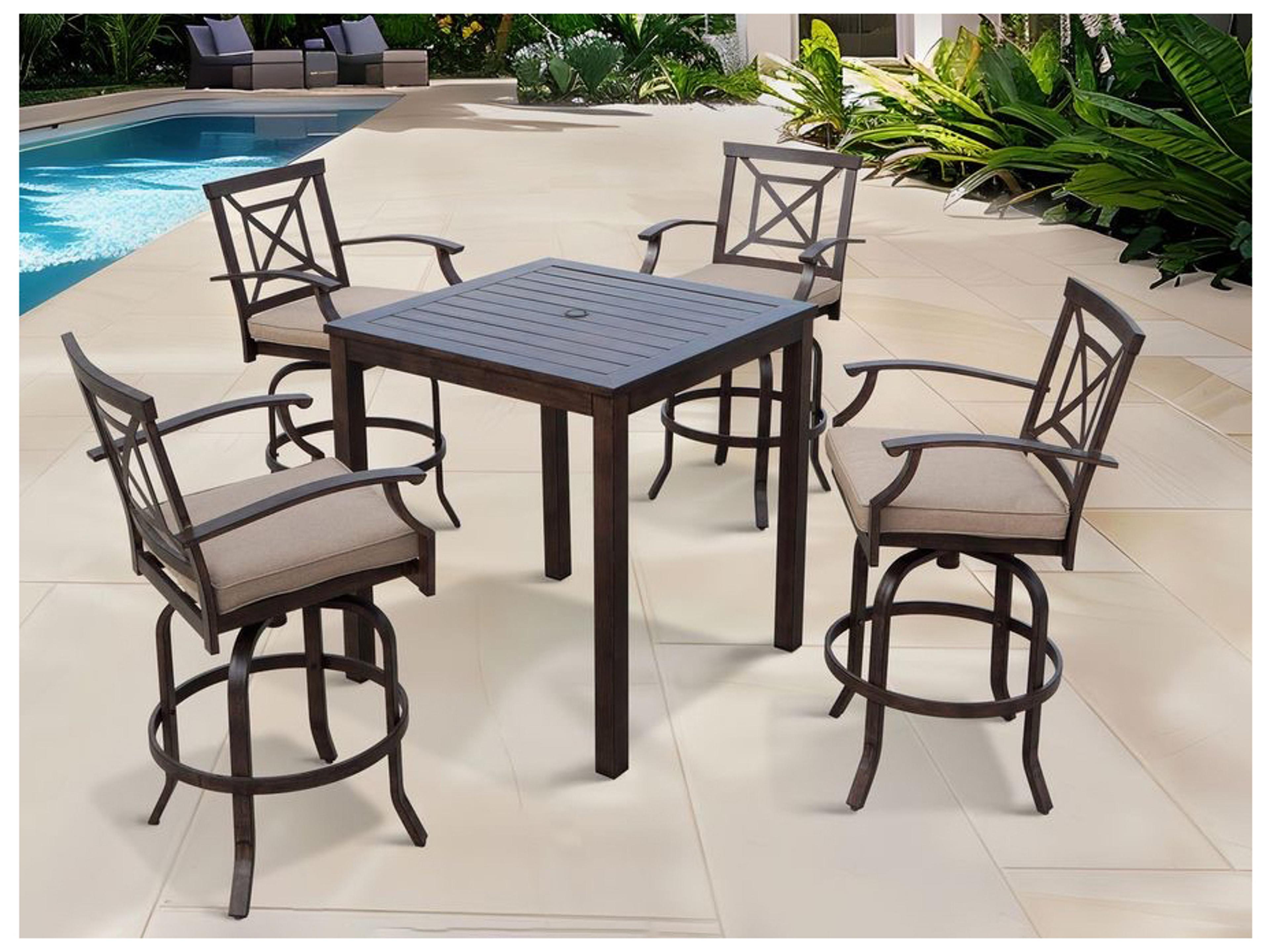 Darlee Outdoor Living Atlantis Walnut Aluminum Cushion Bar Stool in Beige