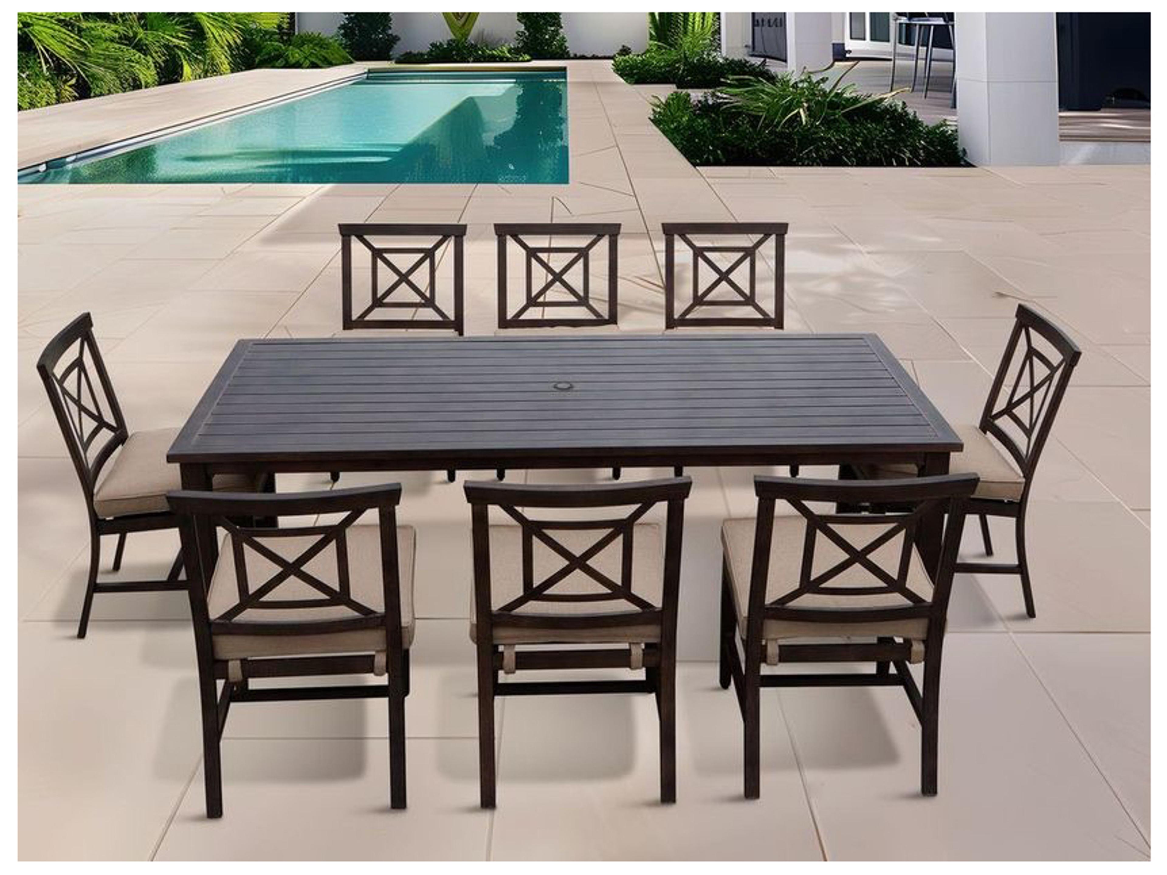 Darlee Outdoor Living Atlantis Walnut Aluminum Dining Set in Beige