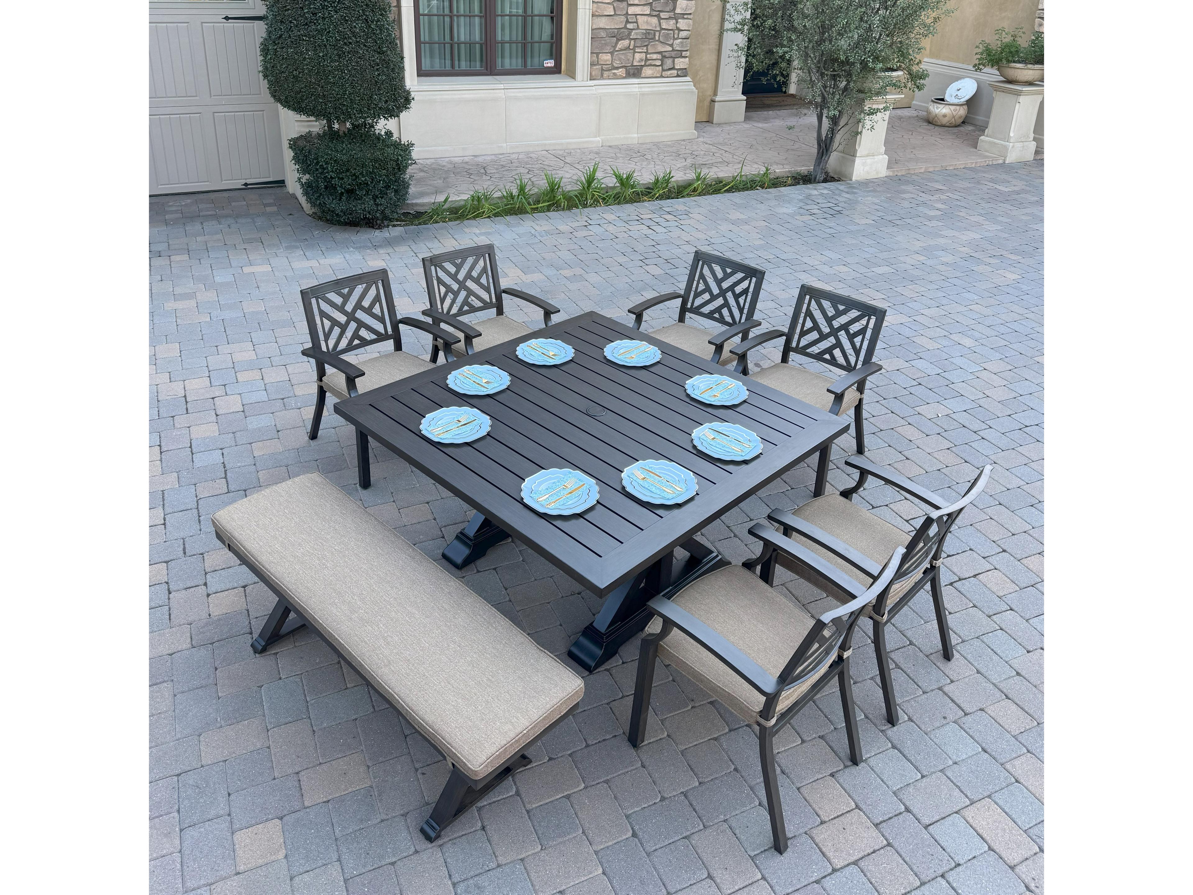 Darlee Outdoor Living Brooklyn Aluminum 8-Piece Patio Dining Set with 59" Square Dining Table