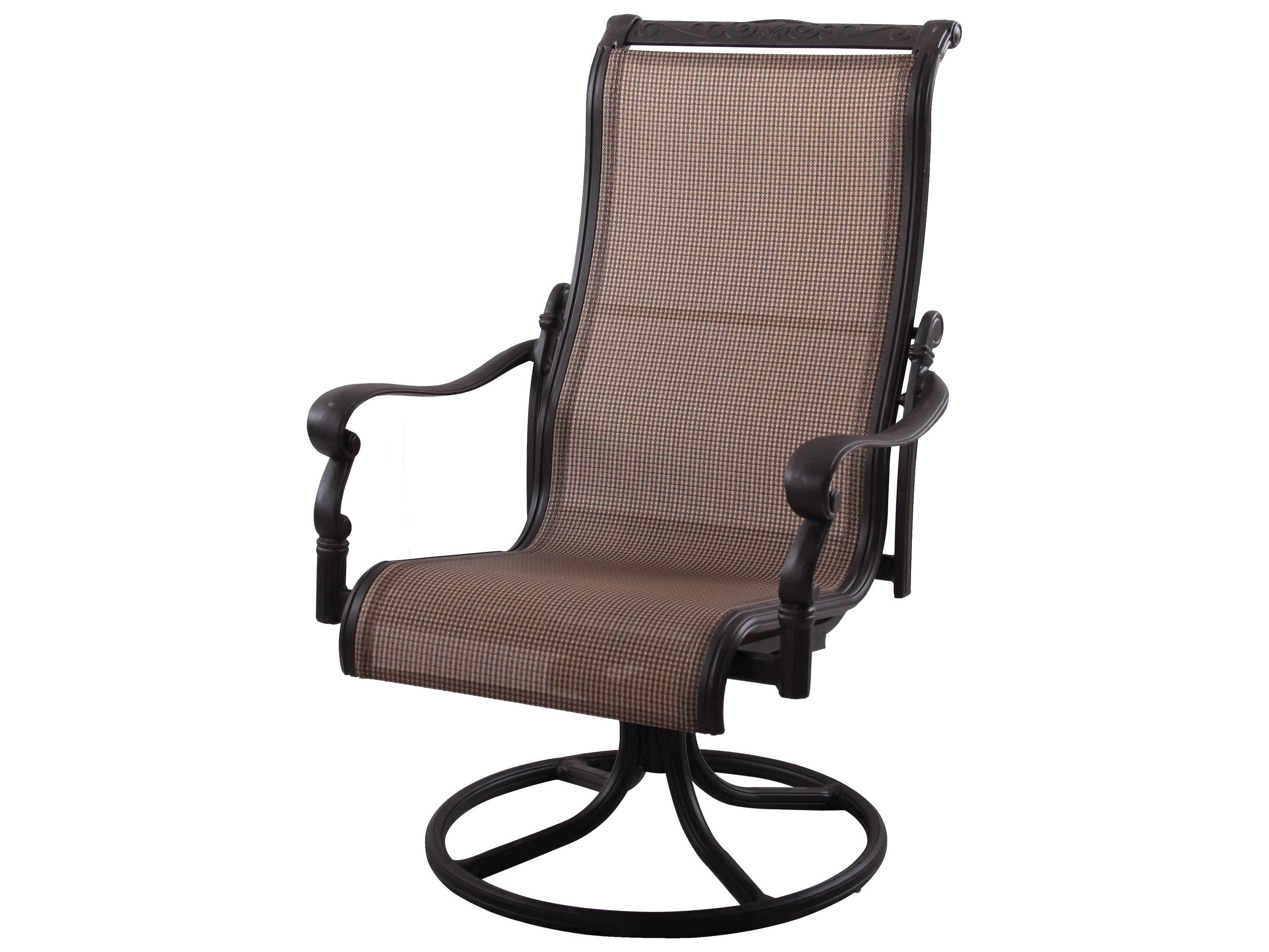 Darlee Outdoor Living Monterey Sling Cast Aluminum Antique Bronze Swivel Rocker Dining Arm Chair Set of 4